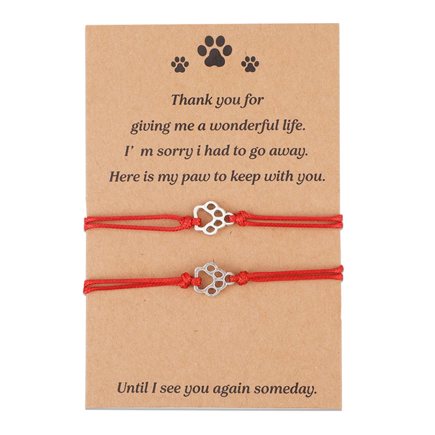 Tinoaly 2pcs Pet Memorial Bracelets, Paw Print Friendship Bracelet Adjustable Memorial Gifts Jewelry for Loss of Dog & Cat Sympathy Bereavement Gifts for Pet Lovers (Red)