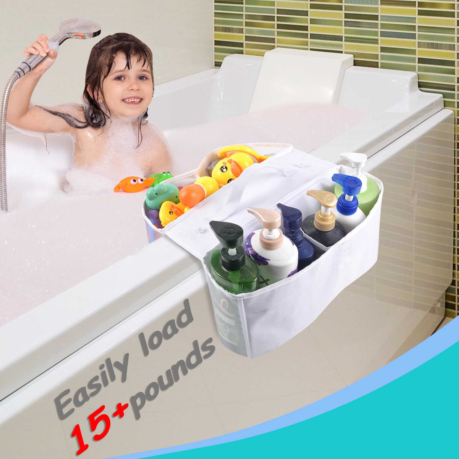Organizador de almacenamiento de juguetes de baño, soporte grande de juguetes de baño de 4 compartimentos con ventosas, almacenamiento de juguetes para tina de desorden, soporte de juguetes de ducha 4