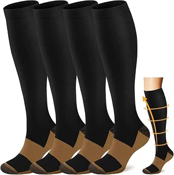 ACTINPUT Copper Compression Socks 4 Pairs for Men & Women