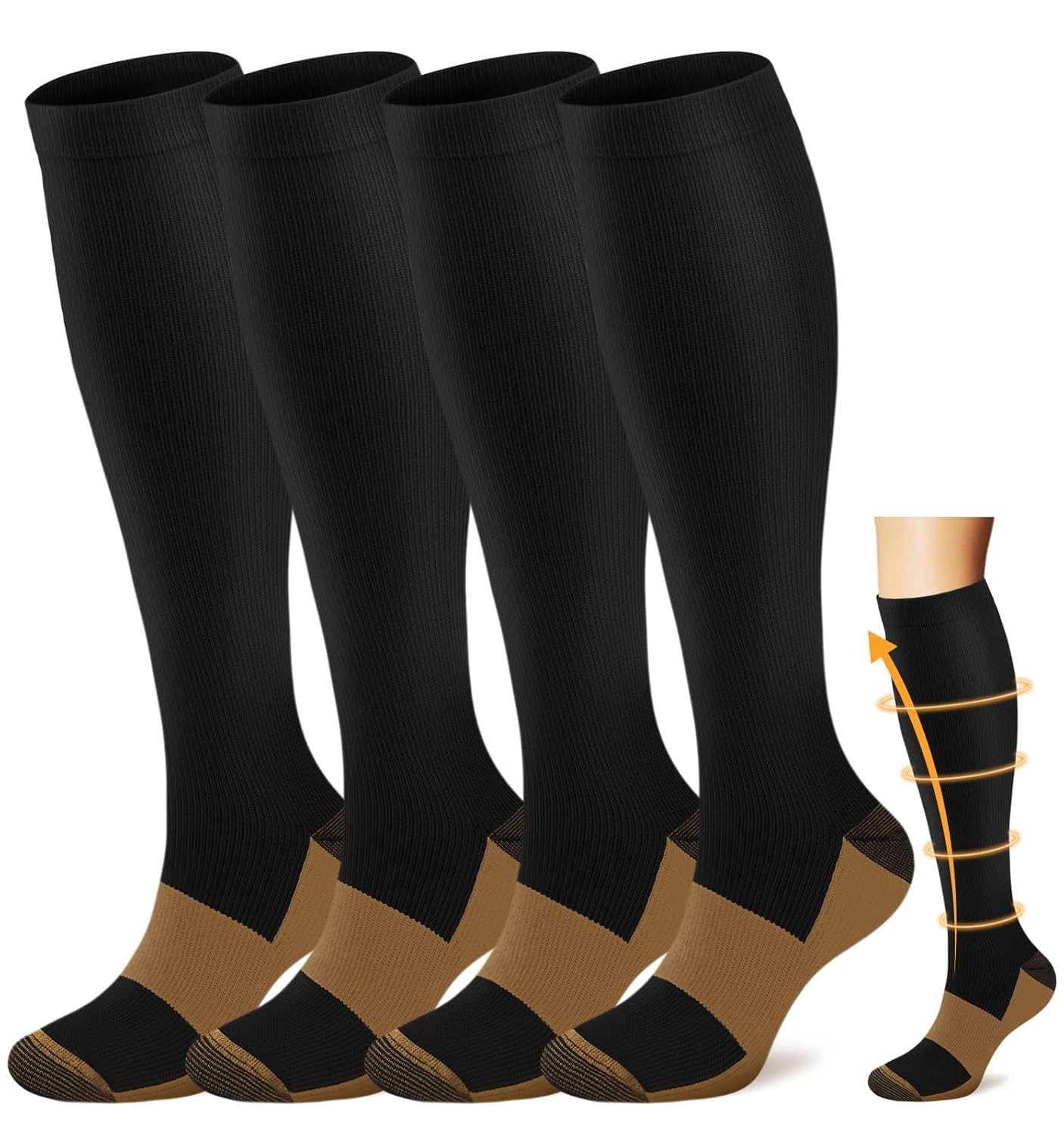 ACTINPUT Copper Compression Socks Men Women 4 Pairs Best Support for Nurses Running Cycling FLying
