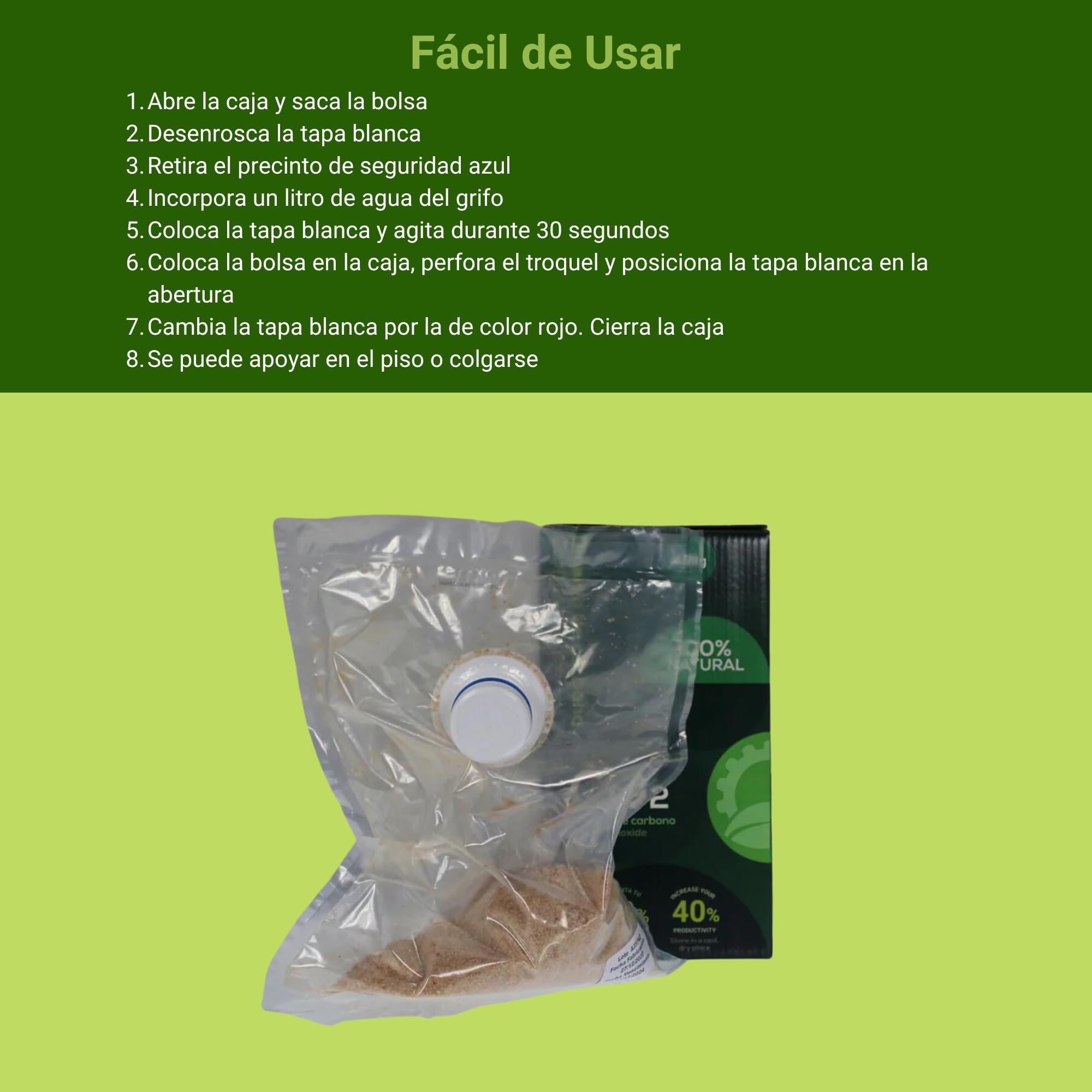 Caja con Bolsa de CO2 para Cultivo Interior | Bag of CO2 for Cultivers | Aumento Crecimiento Plantas de Forma Fácil | 100% Orgánico