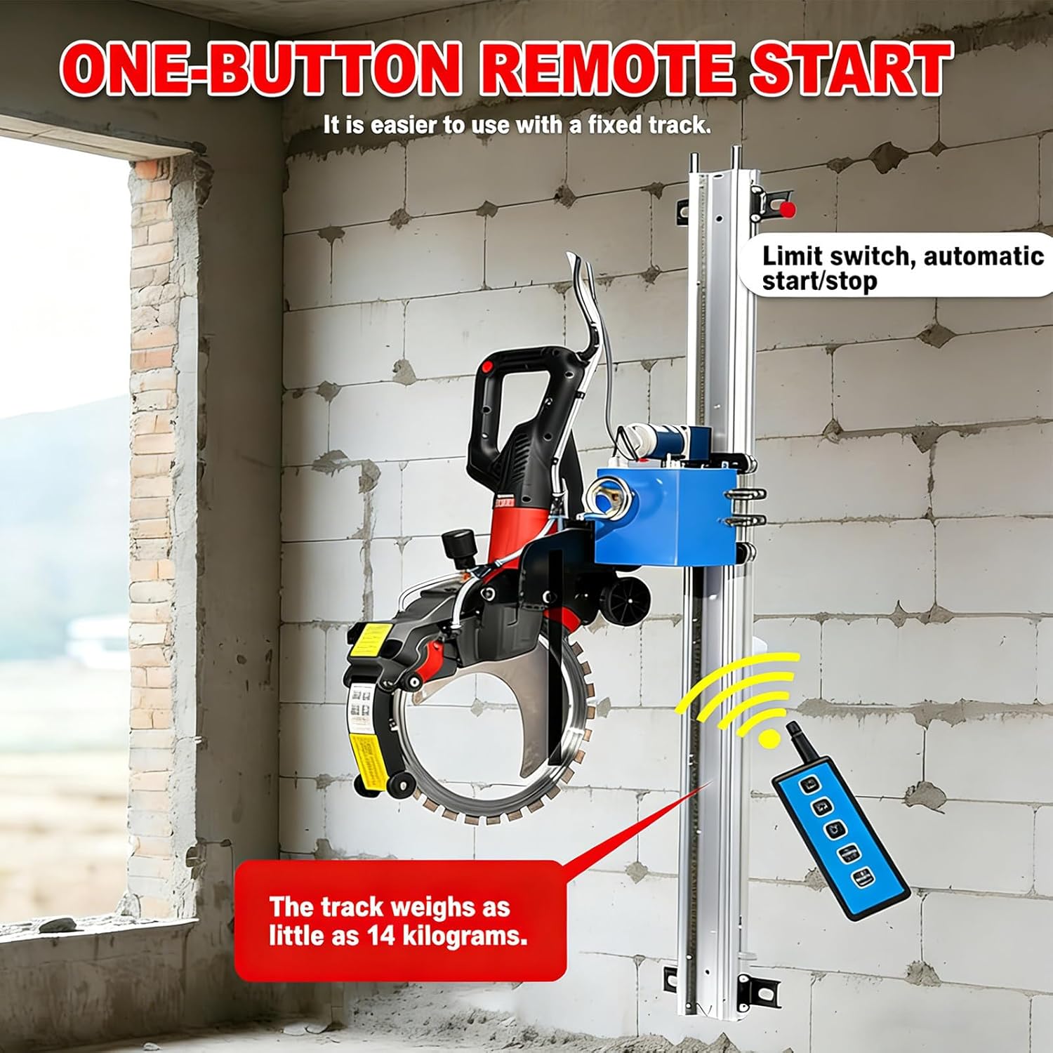 Orbital Concrete Wall Cutting Machine, One-Button Lifting & Adjustable Depth, 150W Linear Rail for Reinforced Concrete,Ceramic Tiles & Red Brick 3M-9.8ft