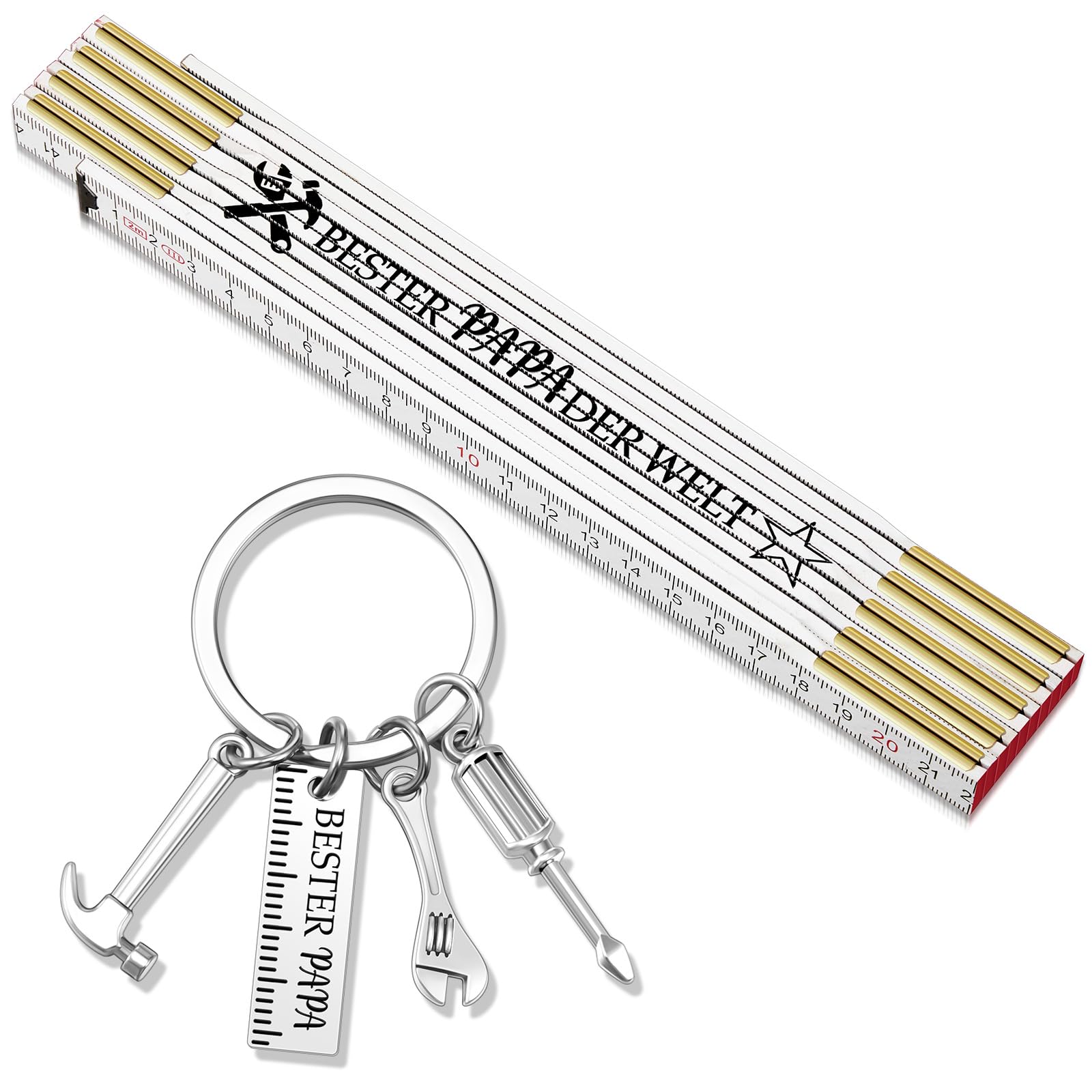 Set Regalo Per Papà Con Metro Pieghevole 2m E Portachiavi Inciso - Idea Per Festa Del Papà, Compleanno O Natale - Foto 3