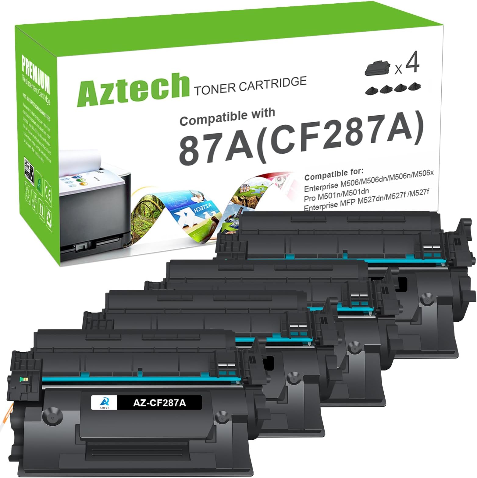 Aztech Compatible Toner Cartridge Replacement for HP 87A CF287A 87X CF287X LaserJet Enterprise M506 M506dn M506n M506x Pro M501 M501dn M527 M527dn Printer (Black, 4-Pack)