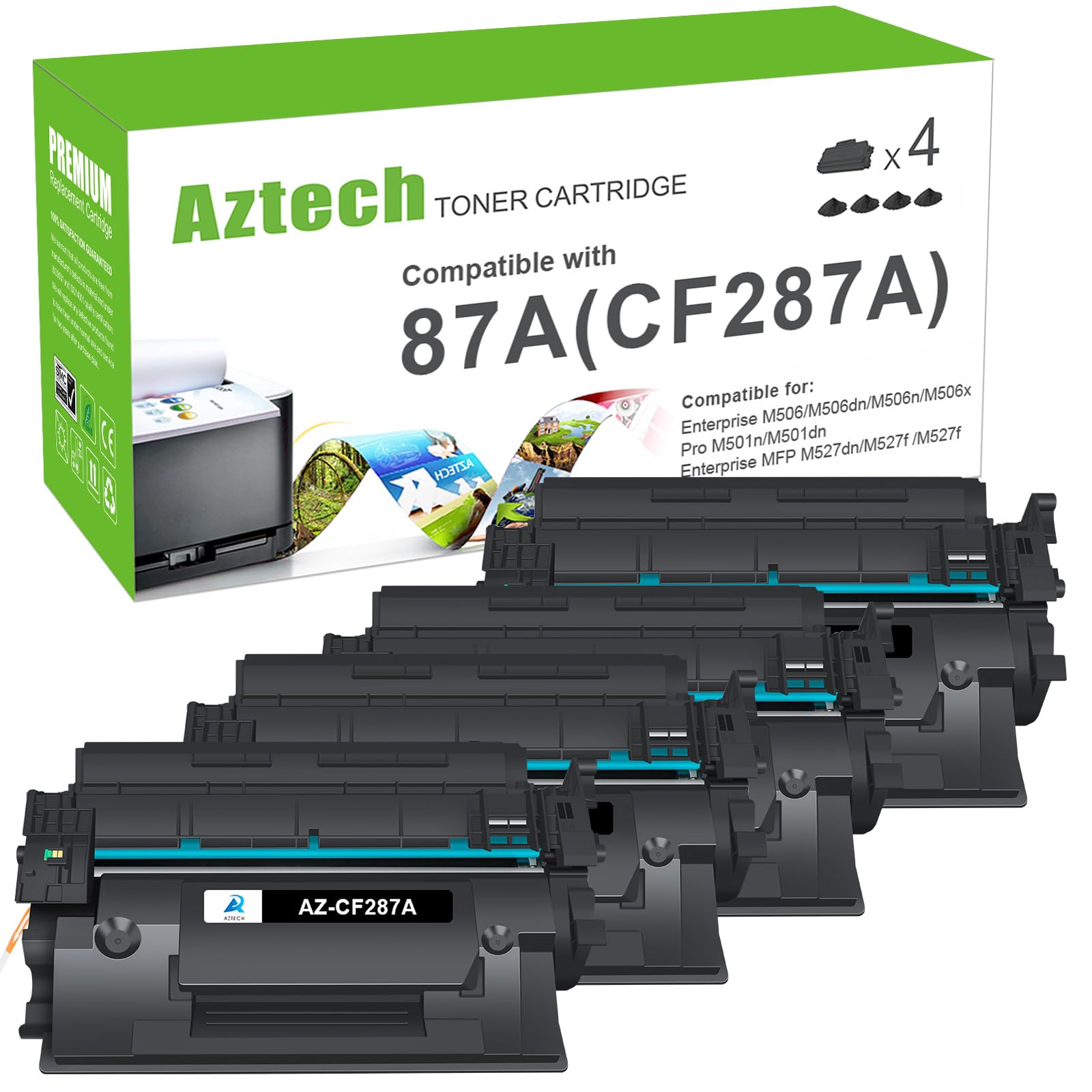 Aztech Compatible Toner Cartridge Replacement for HP 87A CF287A 87X CF287X Enterprise M506 M506dn M506n M506x Pro M501 M501dn M527 M527dn Printer (Black, 4-Pack)