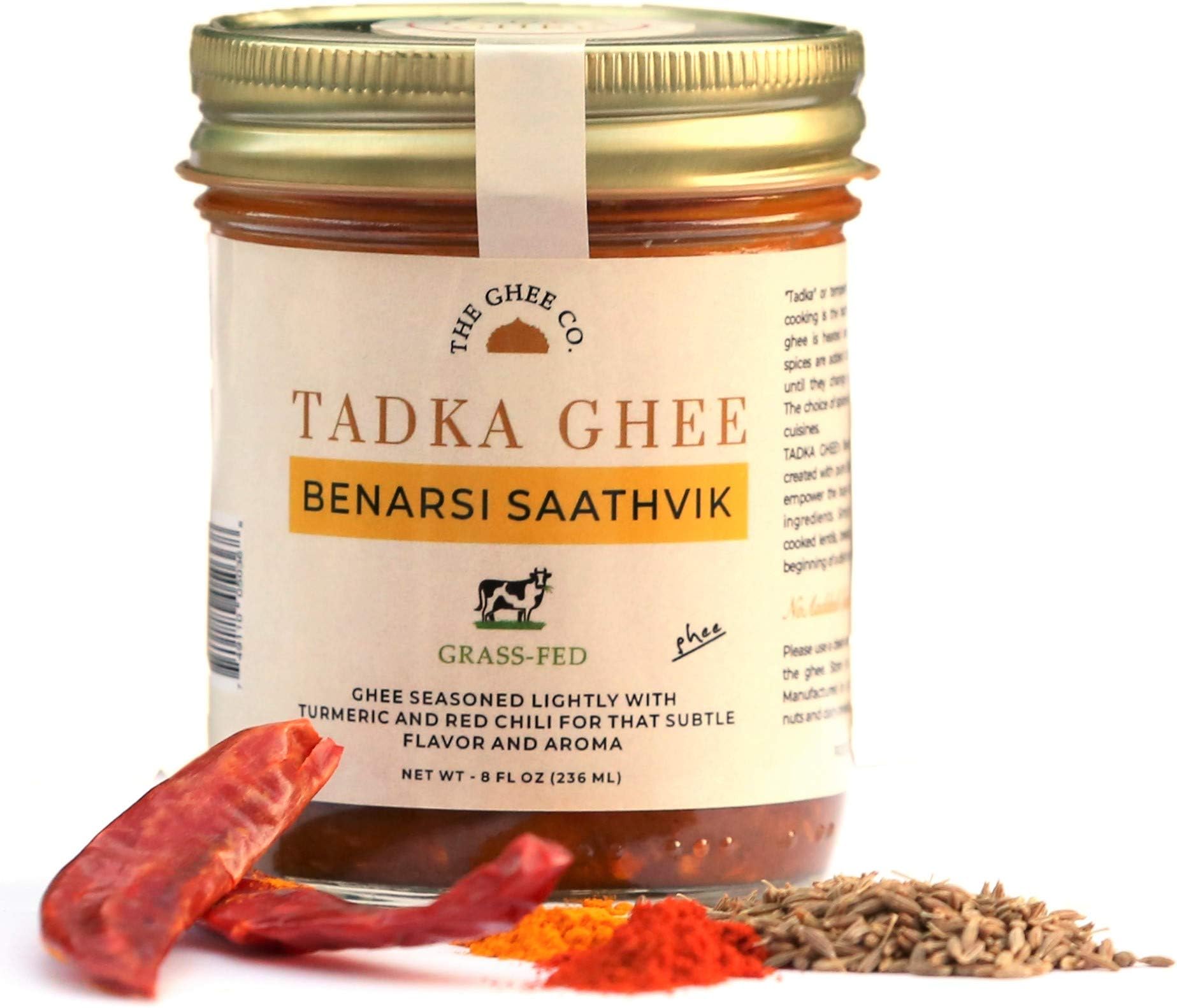 Tadka Ghee - Benarasi Saathvik Flavored Ghee by The Ghee Co, Grass-Fed Ghee, 8 ounces, No Salt. No Preservatives. Lactose Free.