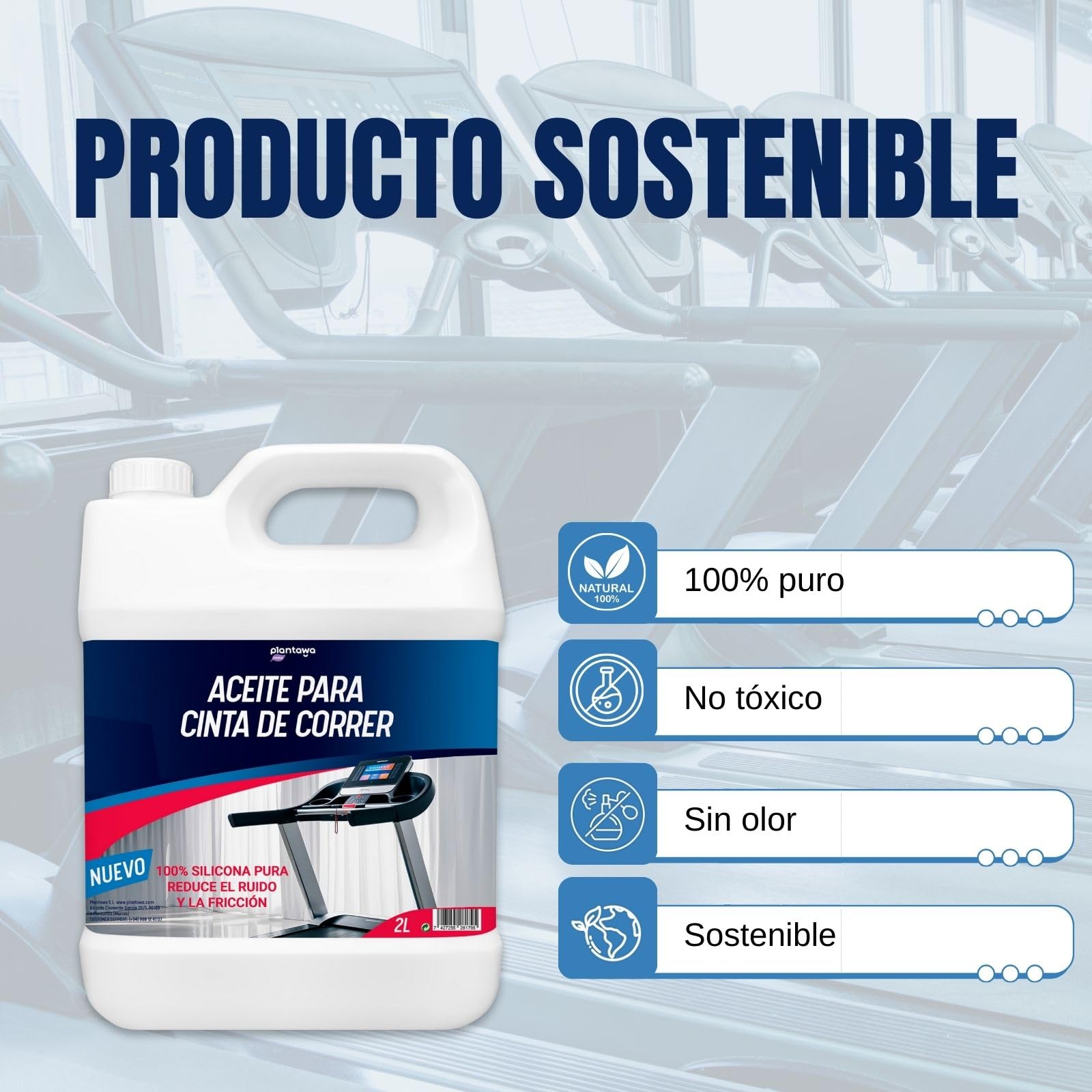 Plantawa Aceite para Cintas de Correr 2L | Lubricante Silicona Cinta Correr. Ideal para Gimnasios, Cintas Domésticas. Aplicación Precisa. Apto para todas las cintas de correr.