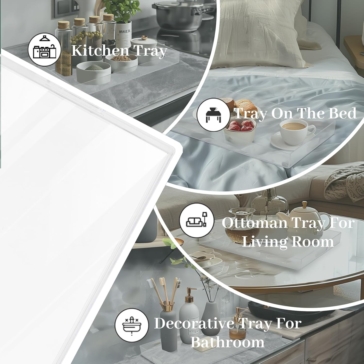 MAONAME Clear Serving Tray with Handles, Plastic Clear Tray, Rectangle Decorative Trays for Coffee Table, Ottoman, Bathroom, Vanity, 15.7" Lx 10.2" W X 1.57" H - Image 7