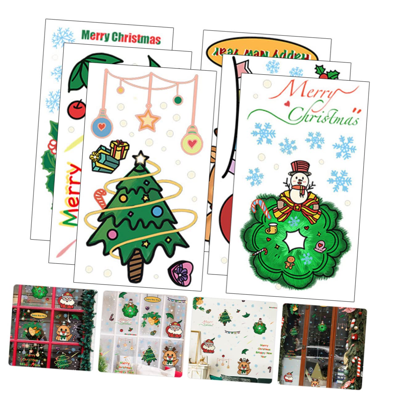 OSALADI 24pièces Autocollants Muraux De Décorations Auto-adhésives De Père Sapin Et Rennes Pour Fenêtres Et Décoration De Fête Xmas Amovible Et