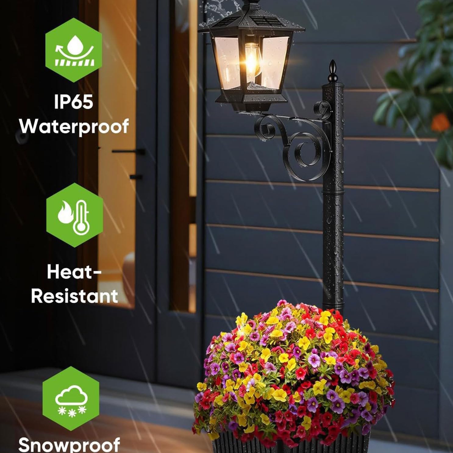 Lampada solare decorativa da giardino con design a vaso fiori con struttura in metallo e plastica per lampada solare da esterno paesaggistica