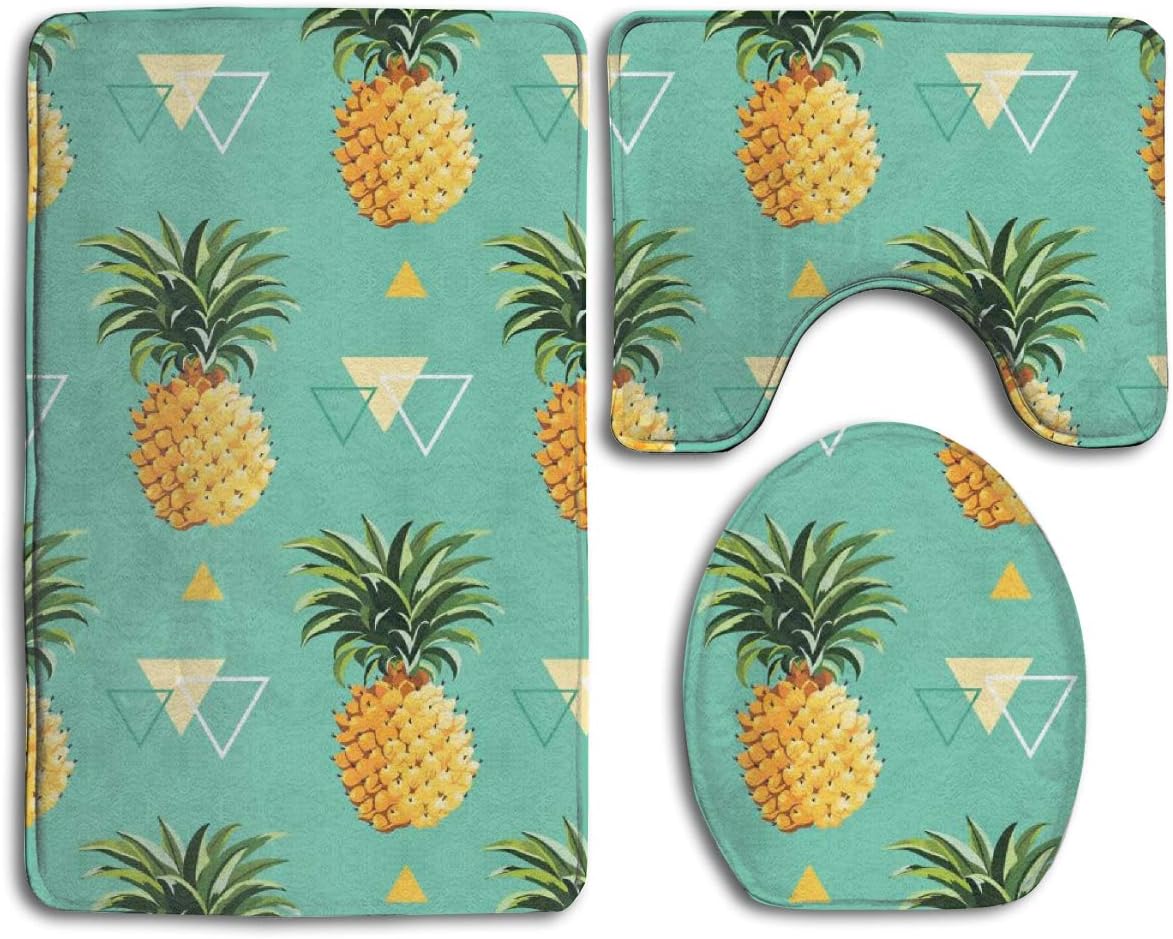 Amazoncom Ts Home Art Yellow Pineapple Bath Mats Set 3 Pcs For Toilet Bathroom Non Slip Washable Bathroom Rugs Set Carpet Home Kitchen