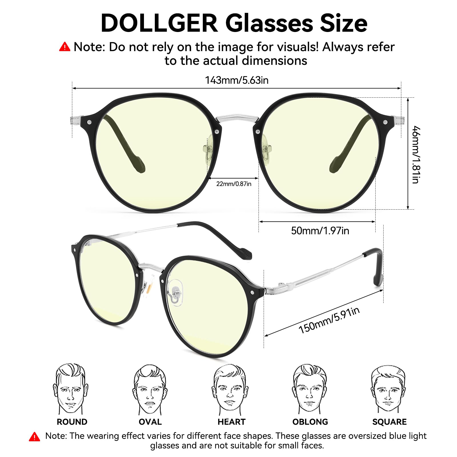 Dollger Blaulicht Brille Rund Retro Gaming Brille für Bildschirm & Nachtfahrten - Blaulichtfilter Brillen gegen Augenmüdigkeit, Schlafverbesserung, UV400 Schutz für empfindliche Augen