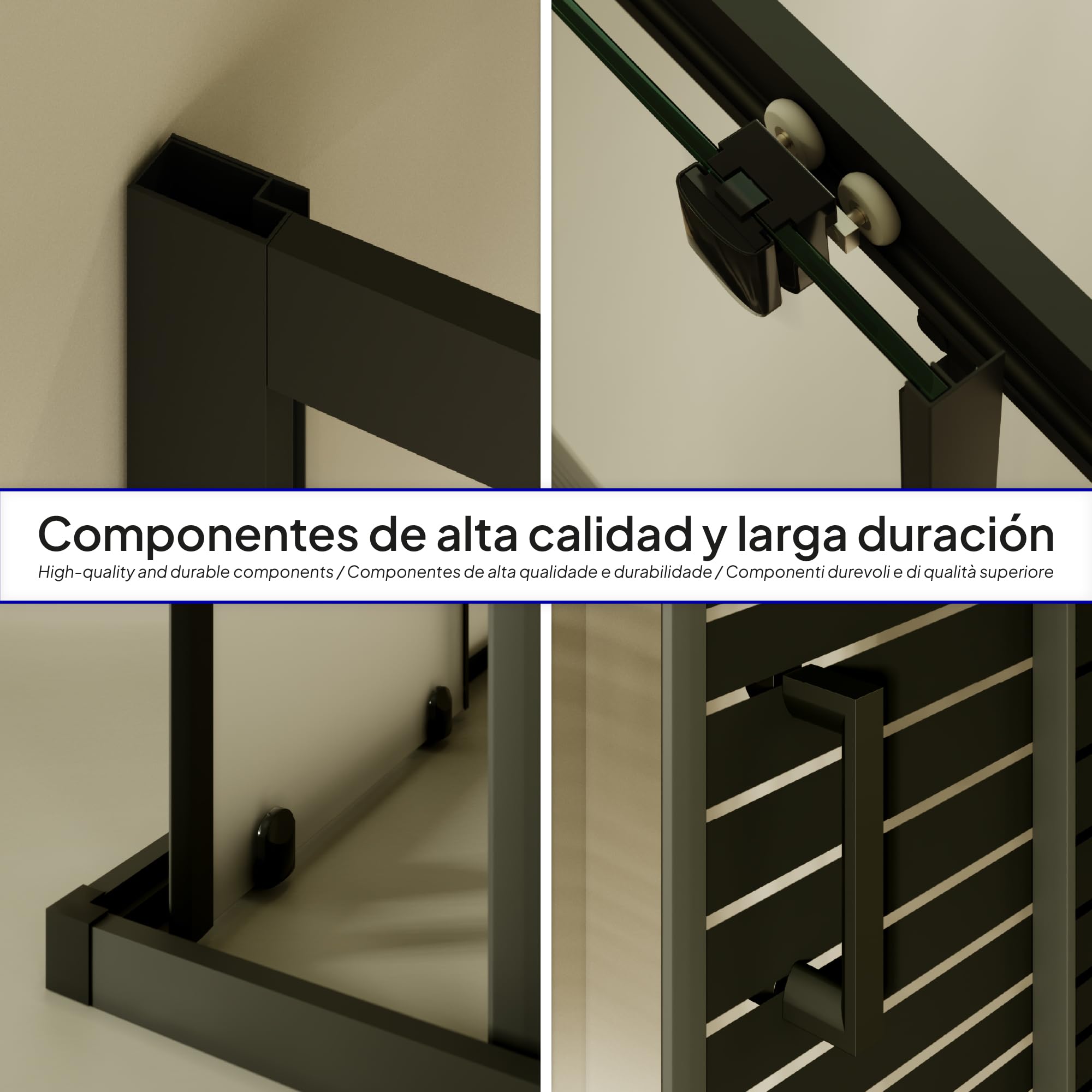 Mampara de Ducha Diana 75x75x180cm | REVERSIBLE | Puertas correderas, Ajuste 72,5-74,5 x 72,5-74,5cm | Perfiles Negros, Cristal serigrafiado con líneas horizontales de 6mm