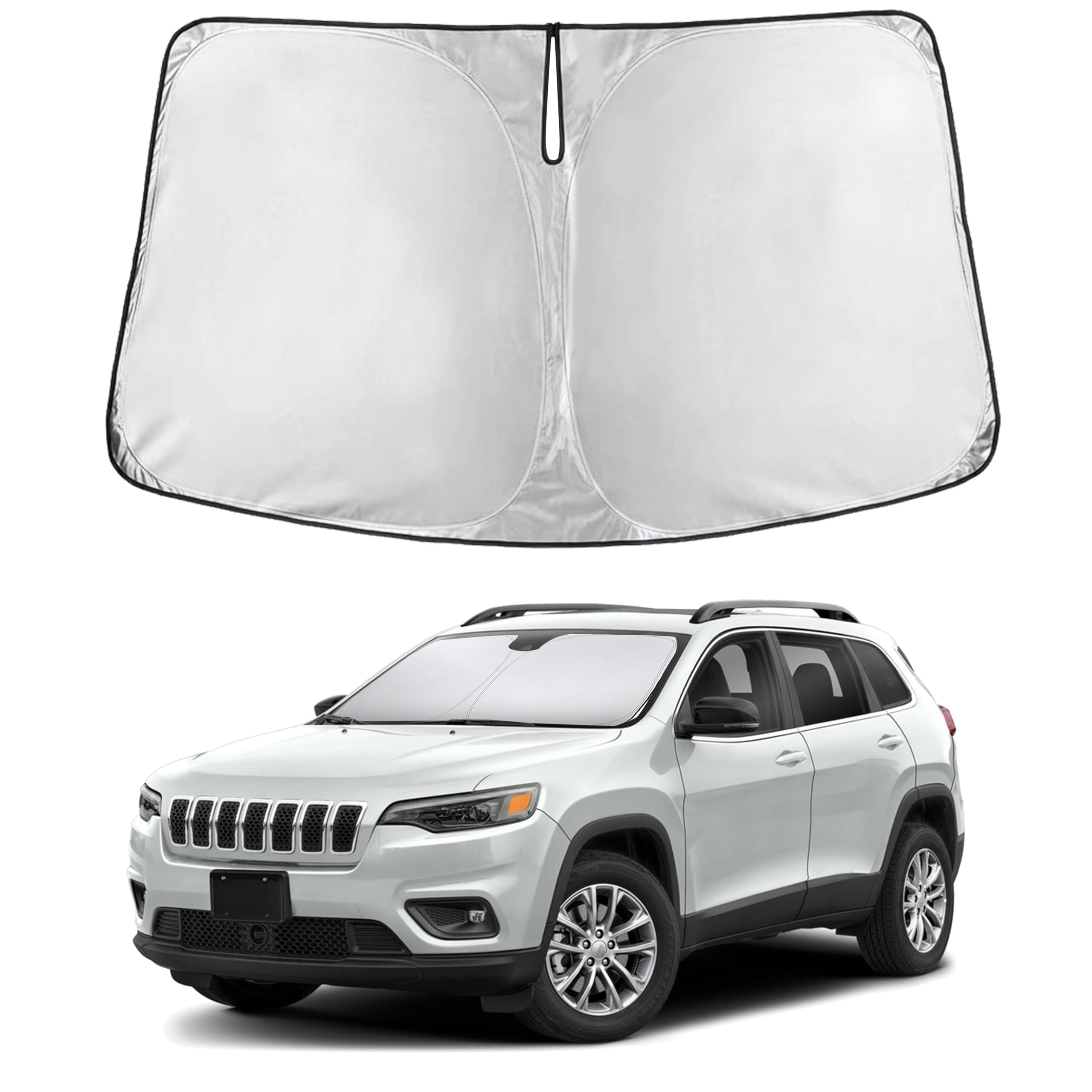 EcoNour Windshield Sunshade Compatible for Jeep Cherokee SUV (Not for Jeep Grand Cherokee) 2014-2021 2022 2023, 2026, Sun Visor for Front Window Sun Shade Cover, UV Heat Protector, Car Accessories