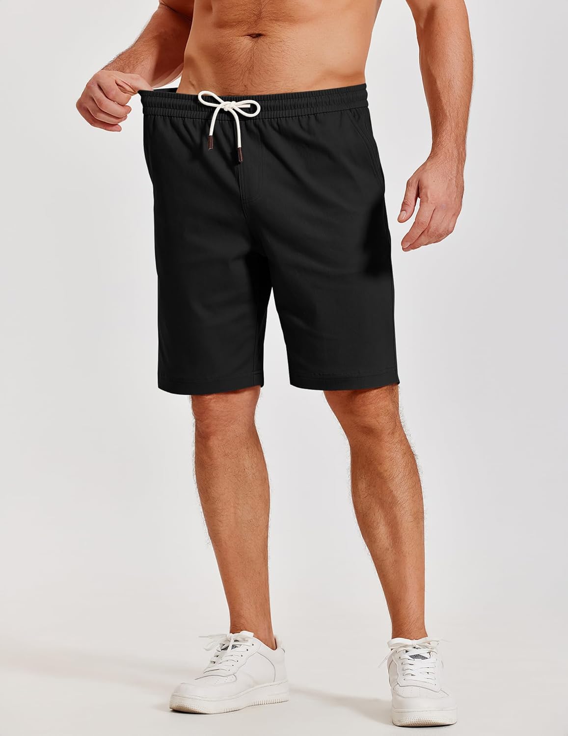 COOFANDY Mens Casual Shorts Cotton Elastic Waist Shorts Drawstring Summer Beach Shorts - Image 3