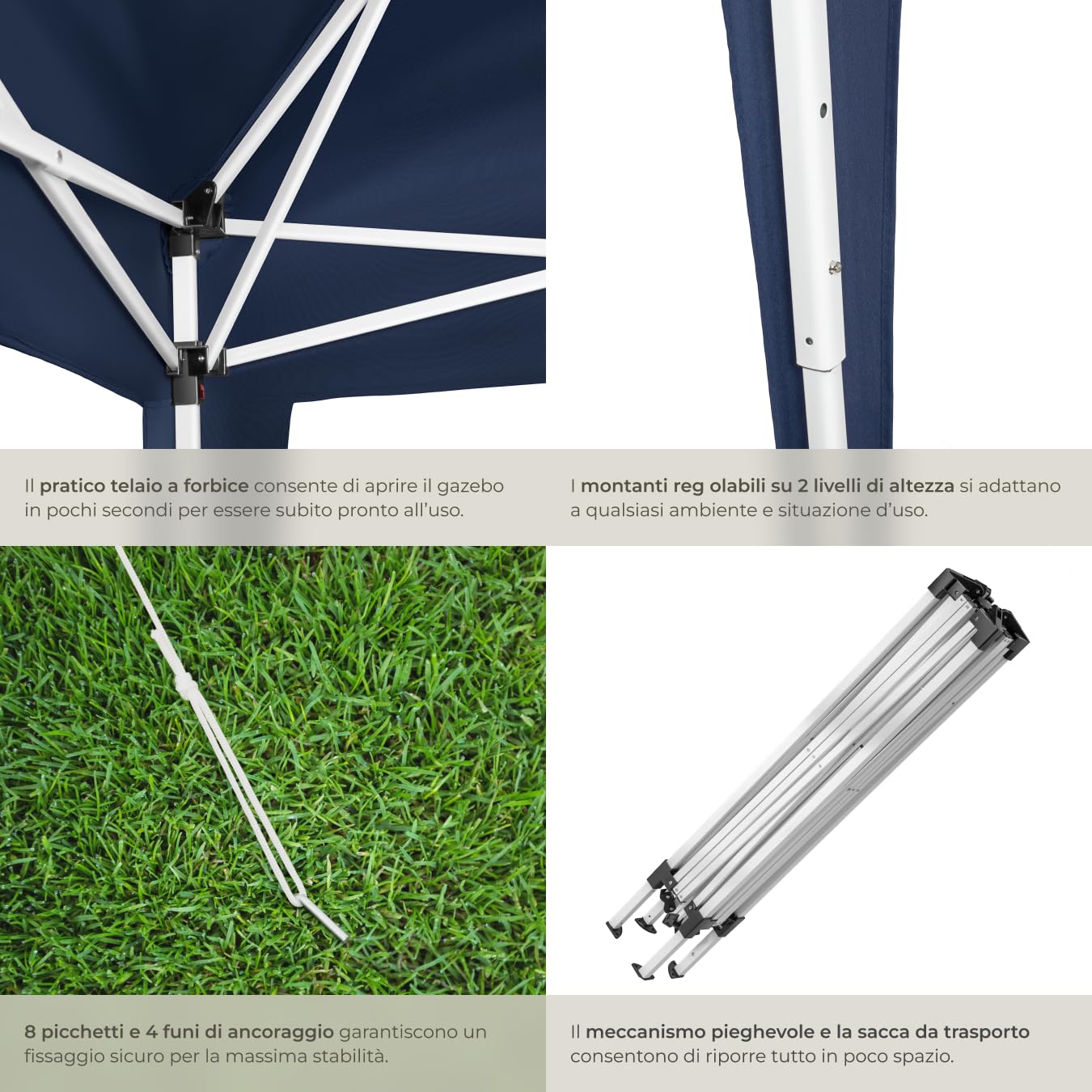 Tectake Gazebo da Giardino Regolabile 300x300x255 cm Blu - Padiglione Esterno Resistente con Telaio in Acciaio, Idrorepellente, UV
