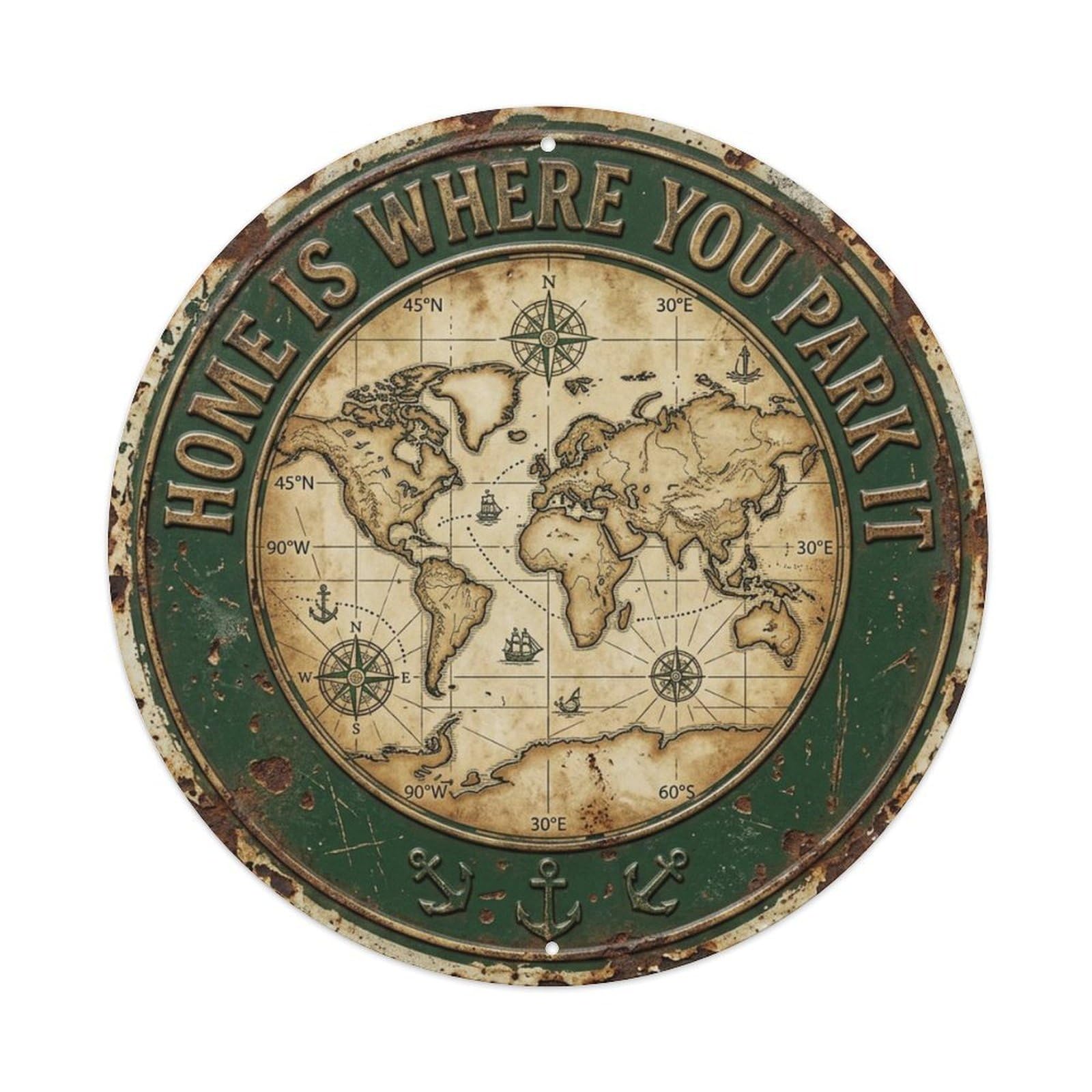 Map Coordinates Garage Metal Tin Sign Plaque Wall Decor for Cafe, Club Bar, Office, Home Garden Round Metal Poster 8x8Inch