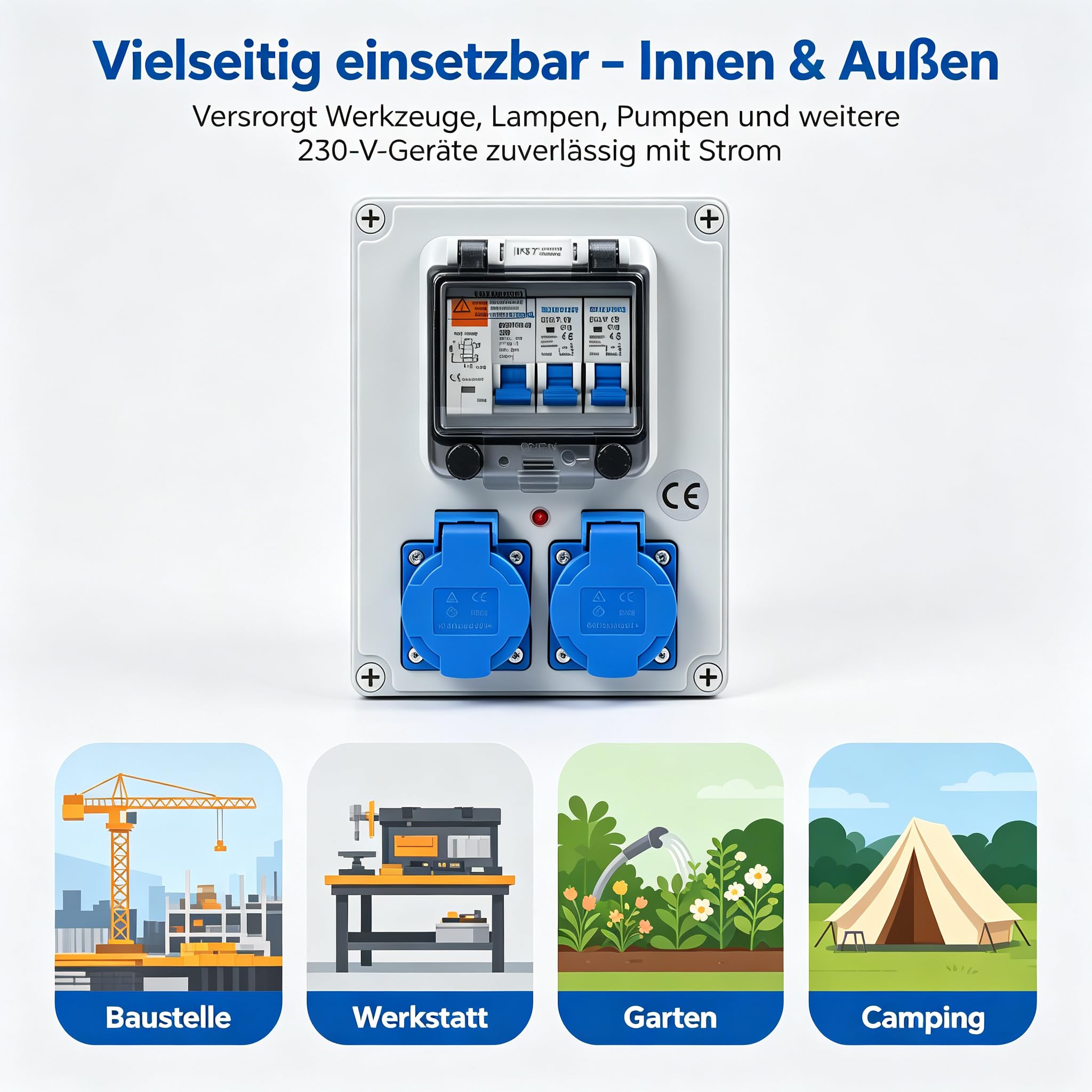 Wandverteiler Vorverkabelt Stromverteiler FI-Schalter LS 16A IP67 für Außen
