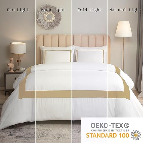 Miniatura 5 de OSVINO Juego de funda de edredón de hotel, tamaño individual, 2 piezas, microfibra beige, colección de ropa de cama, ultra suave, transpirable,