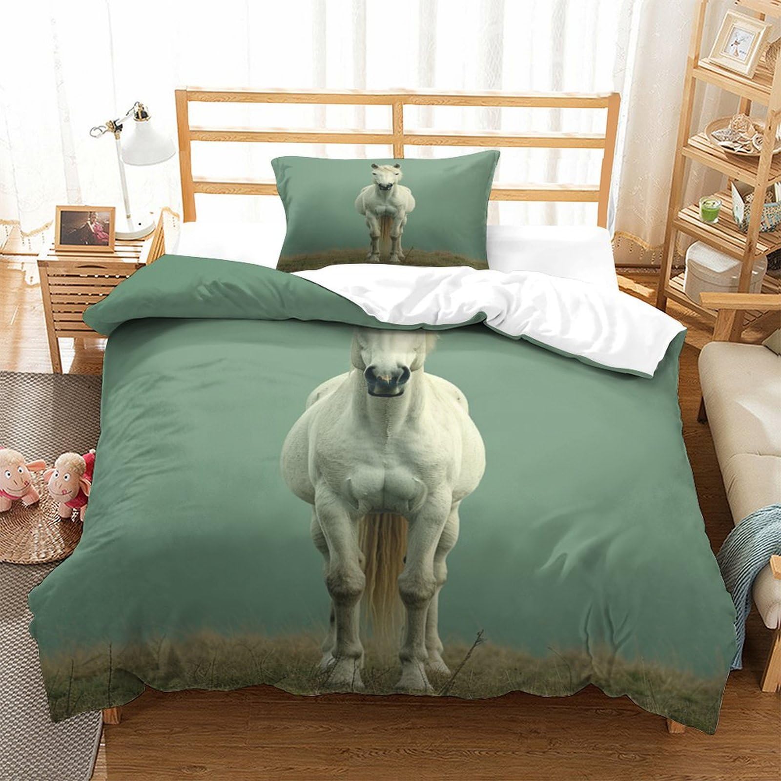 P1S9U7W5Y Vivid Horse 3D Printed Duvet Cover Set 3pcs Microfiber Animal Horse Bedding Set Single（135x200cm）