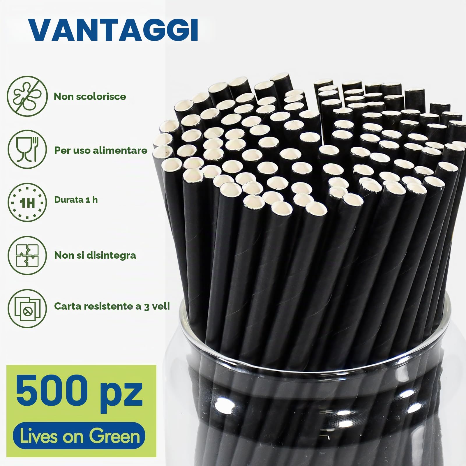 Confezione da 500 cannucce e bastoncini per cocktail ecologici in carta nera – 14,6 x 0,6 cm, per casa, bar e ristoranti