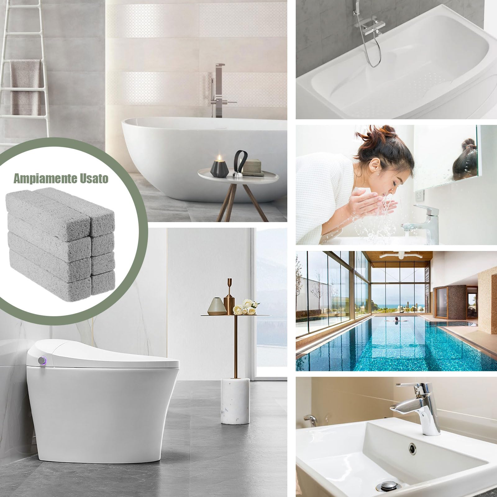 8 Pezzi Pietra di Pulizia per Spazzole, Pietra Pomice per Ceramica Wc Pulitore per Macchie e Smerigliatrice Acqua Dura Ruggine Griglia Piscina