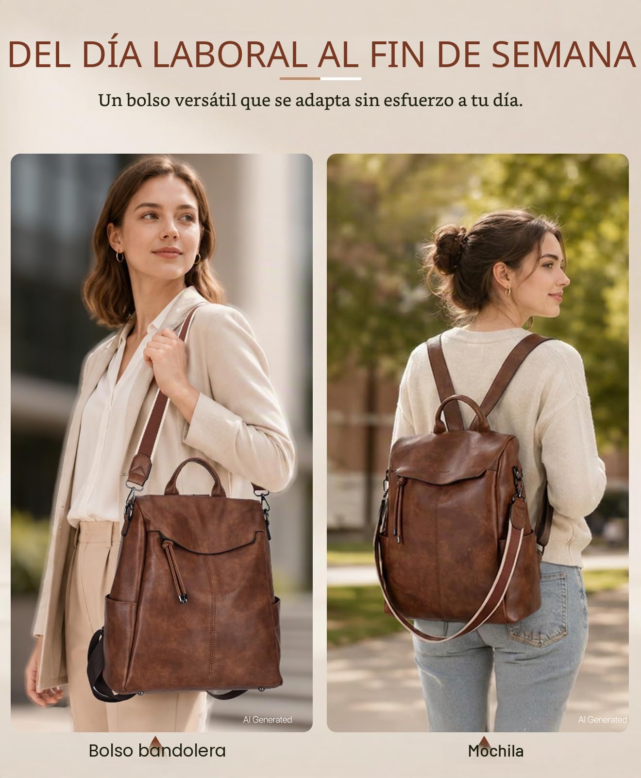 VX VONXURY Mochila Antirrobo Mujer de Cuero PU Mochila Mujer Casual Convertible Bolso Hombro Mujer para Escuela Viaje Trabajo