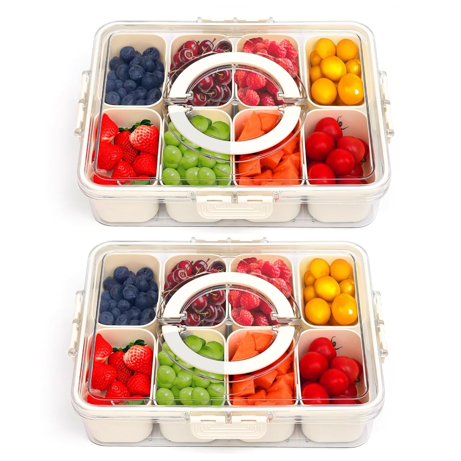Snackle Box contenedor de embutidos, platos portátiles para frutas y bandeja de fiesta con asa