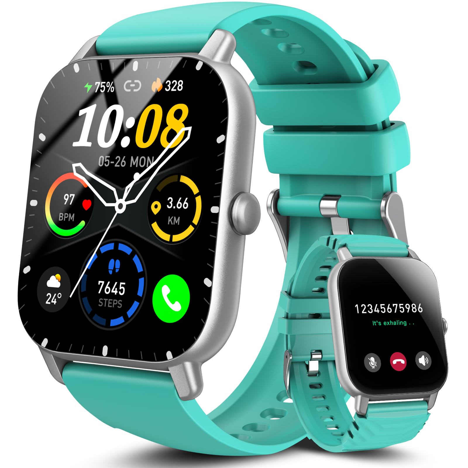 Orologio Smartwatch Uomo Donna, 1.85" HD Smartwatch con funzione chiamata, 113+ Sportive Smart Watch con Contapassi/Sonno/Cardiofrequenzimetro, Impermeabil IP68 Fitness Tracker per iOS Android, Verde