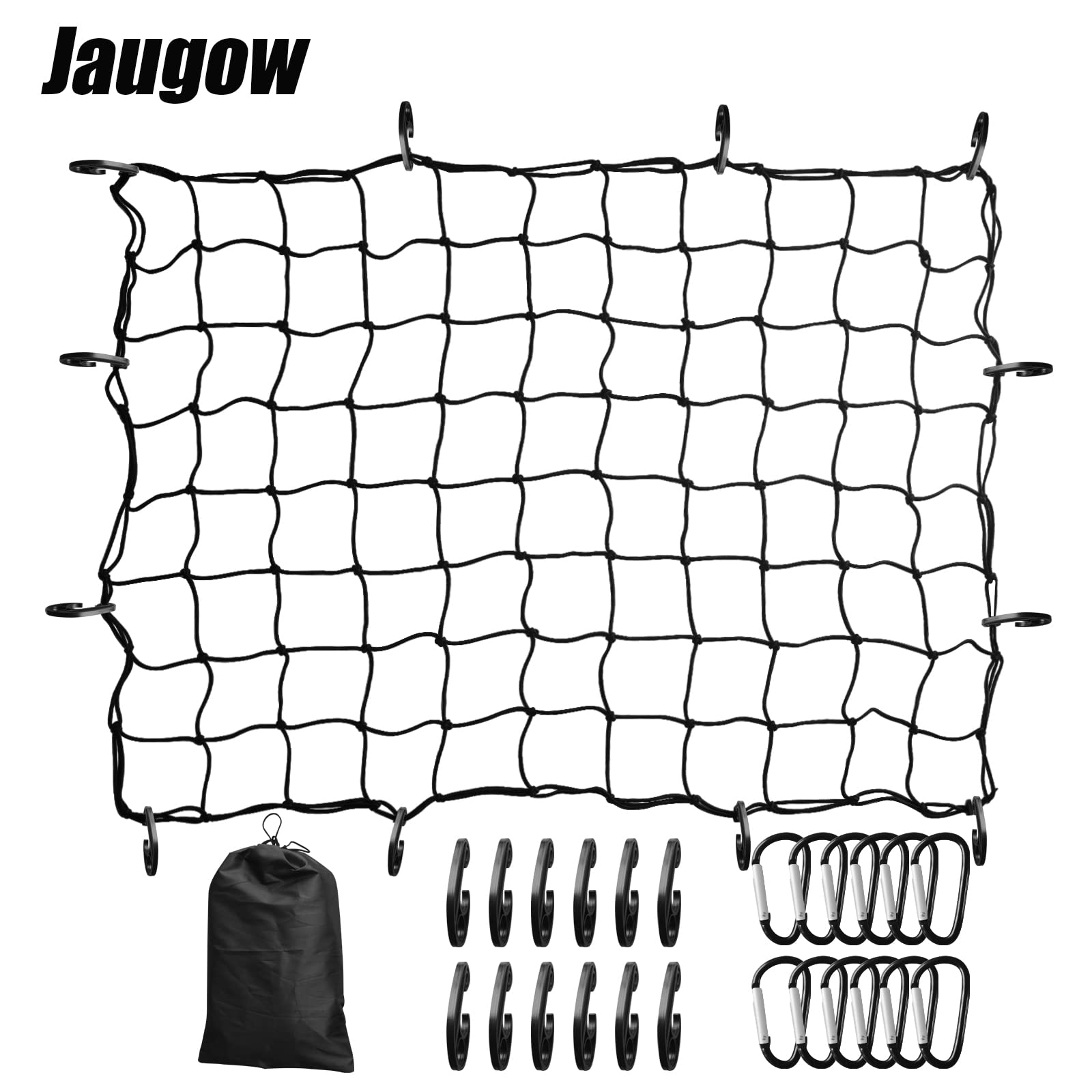 3'x 4' Truck Bed Cargo Net for Cars & SUVs, Small Truck Bed Net Stretches to 6'x 8', Cargo Net for Pickup Truck Bed with 24 Hooks, for Frontier & Tacoma Accessories