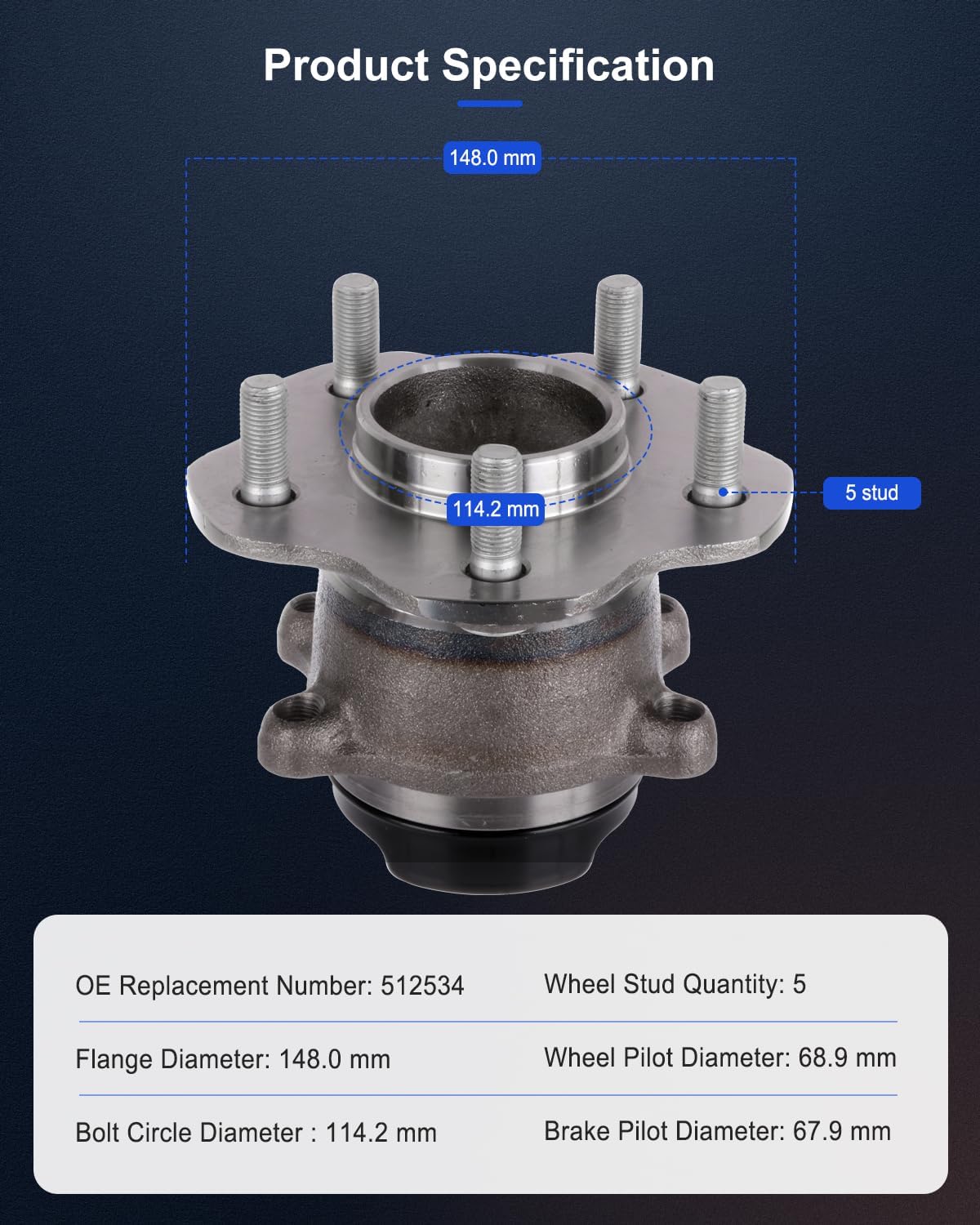 ECCPP Wheel Hub and Bearing Assembly Rear 512534 fit for Nissan Rogue 2012-2018,for Nissan Rogue Sport 2017-2018 5 Lugs Wheel Bearing Hubs with ABS 2pcs