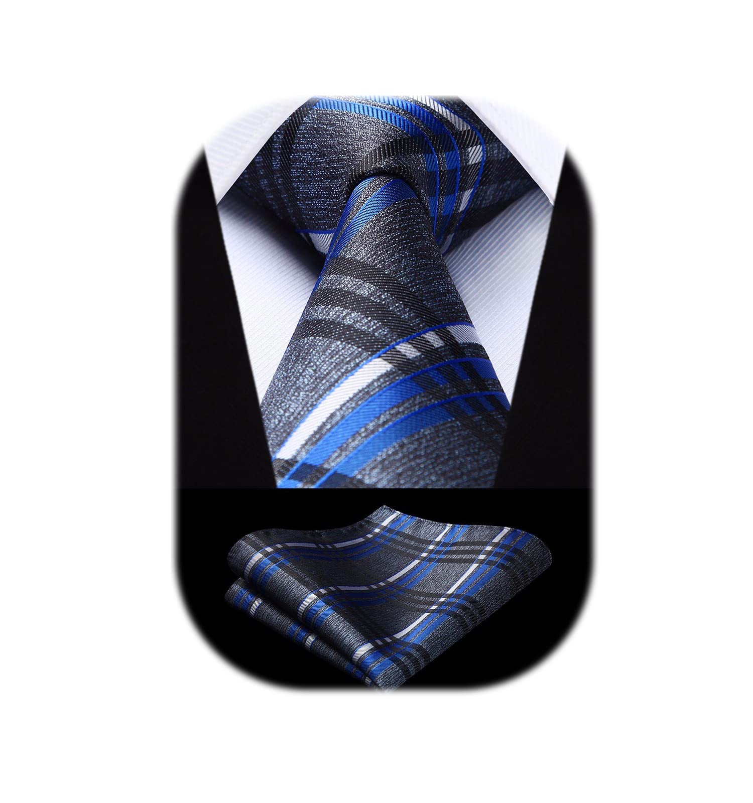 HISDERN Ties for Men Plaid Checkered Tie with Pocket Square Woven Business Formal Necktie Handkerchief Set Wedding Party
