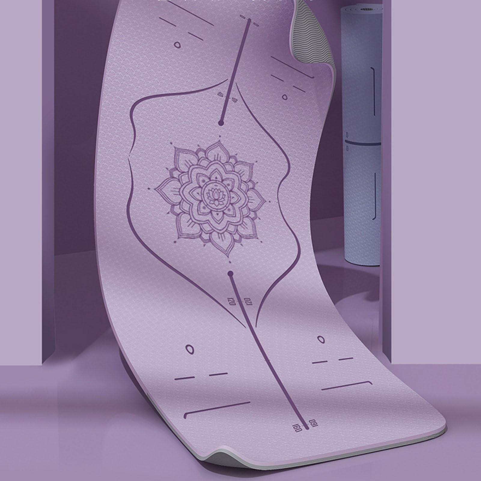 Tappetino da yoga con linee di allineamento, tappetini di fitness con pilates non slittati di yoga, con imbracatura e carrello da trasporto, tappetino per esercitazioni extra spesse ad alta densità