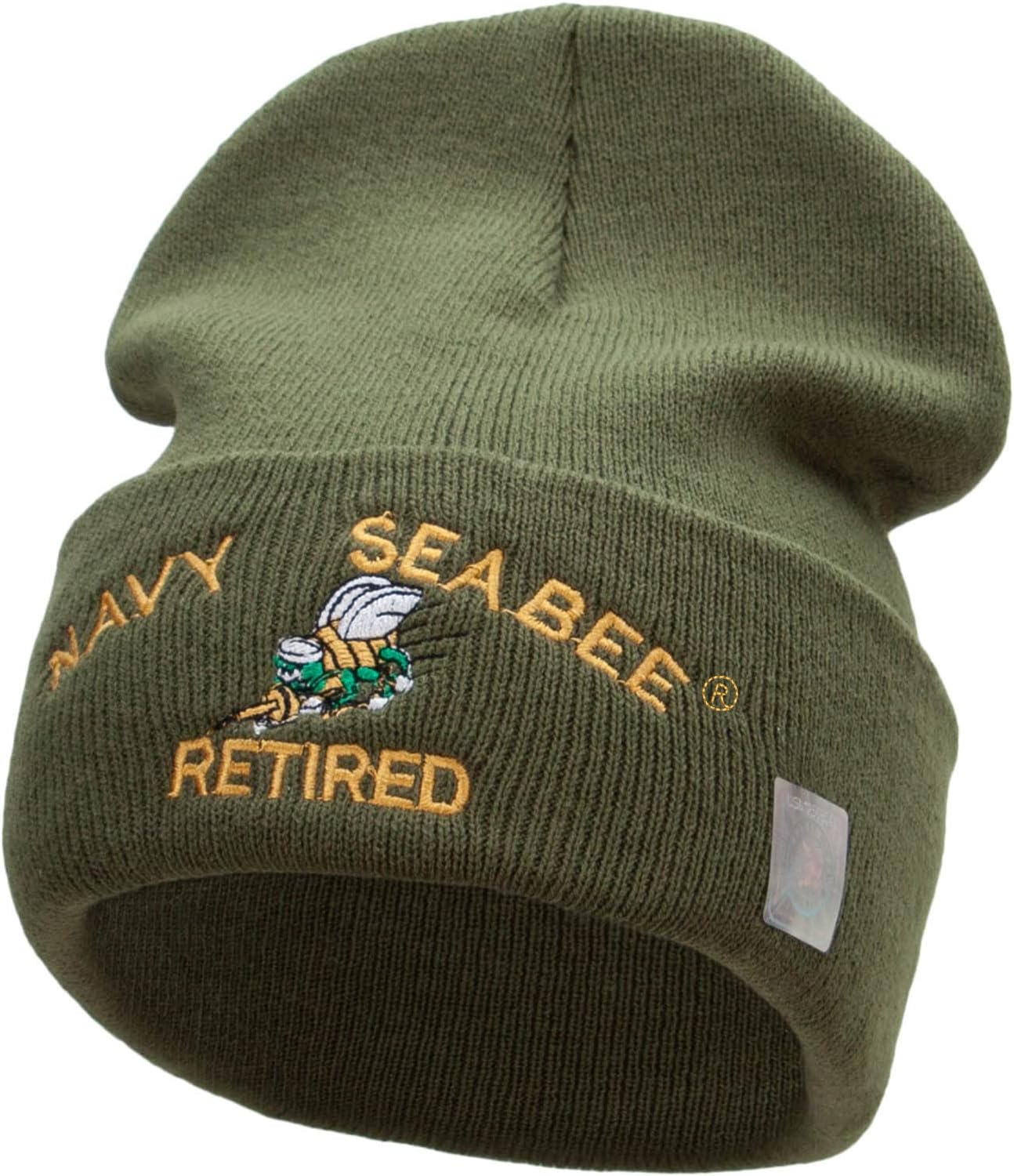 US Navy Seabee Retired Military Embroidered Long Beanie Made in USA