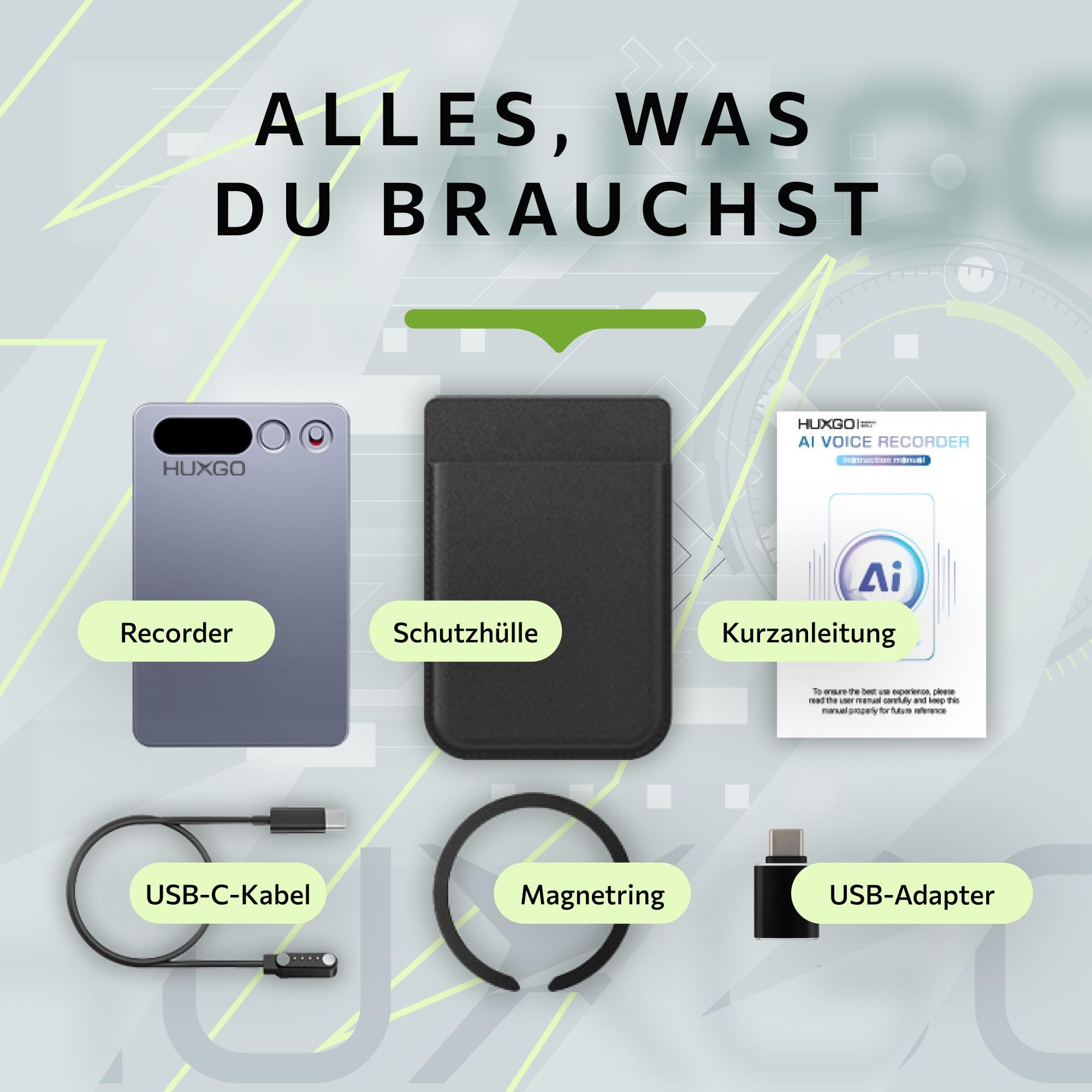 AI Diktiergerät 64GB – Dual-Mikrofon Rauschunterdrückung – 35 h Akku, Bluetooth 5.3 – App mit Transkription & Übersetzung (118+ Sprachen) – Voice Recorder mit Schreibfunktion