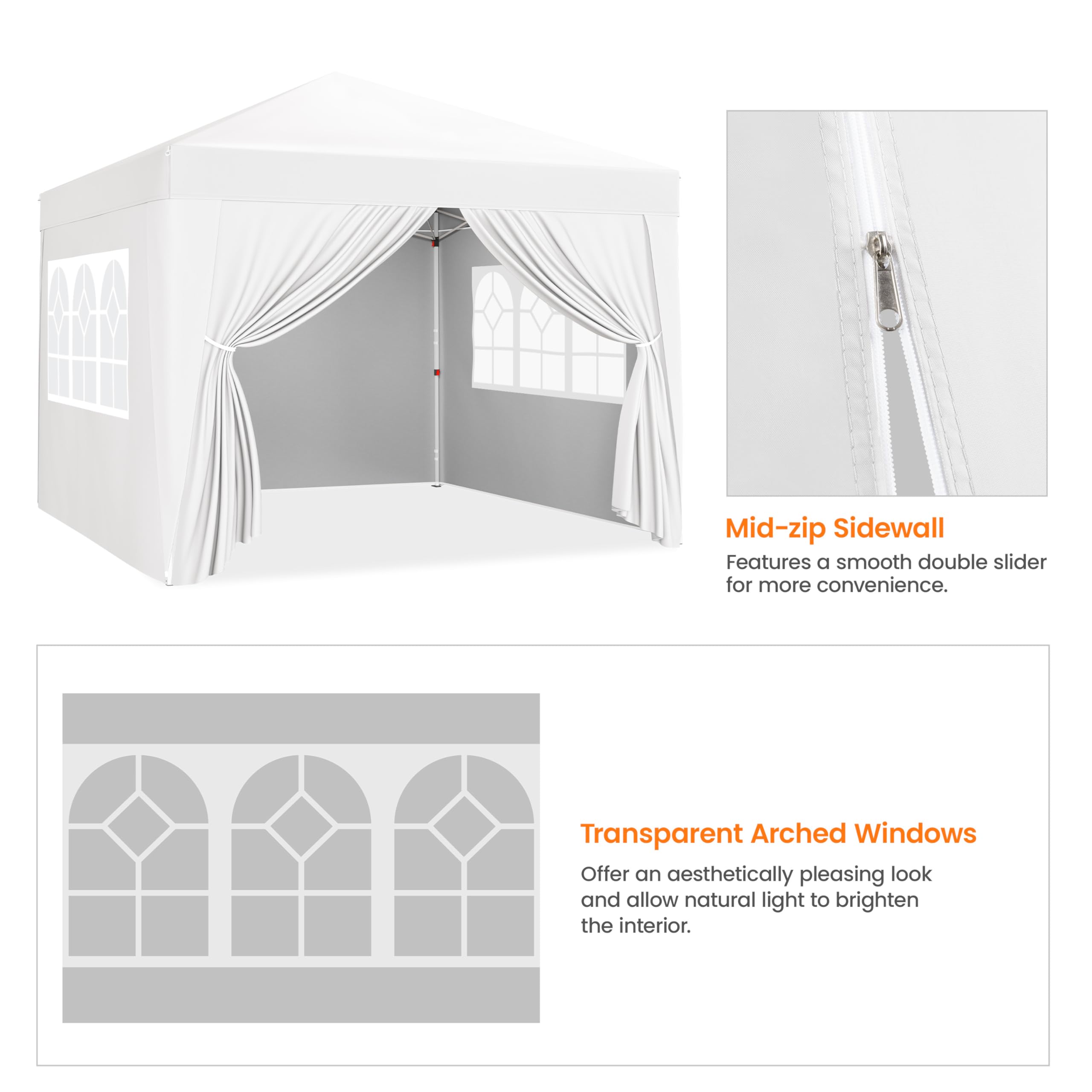 Abician Tonnelle de Jardin 3x3m, Tente de Camping avec 4 Parois Latérales, Tente Pliante pour Jardin Fête Mariage Sport Blanc