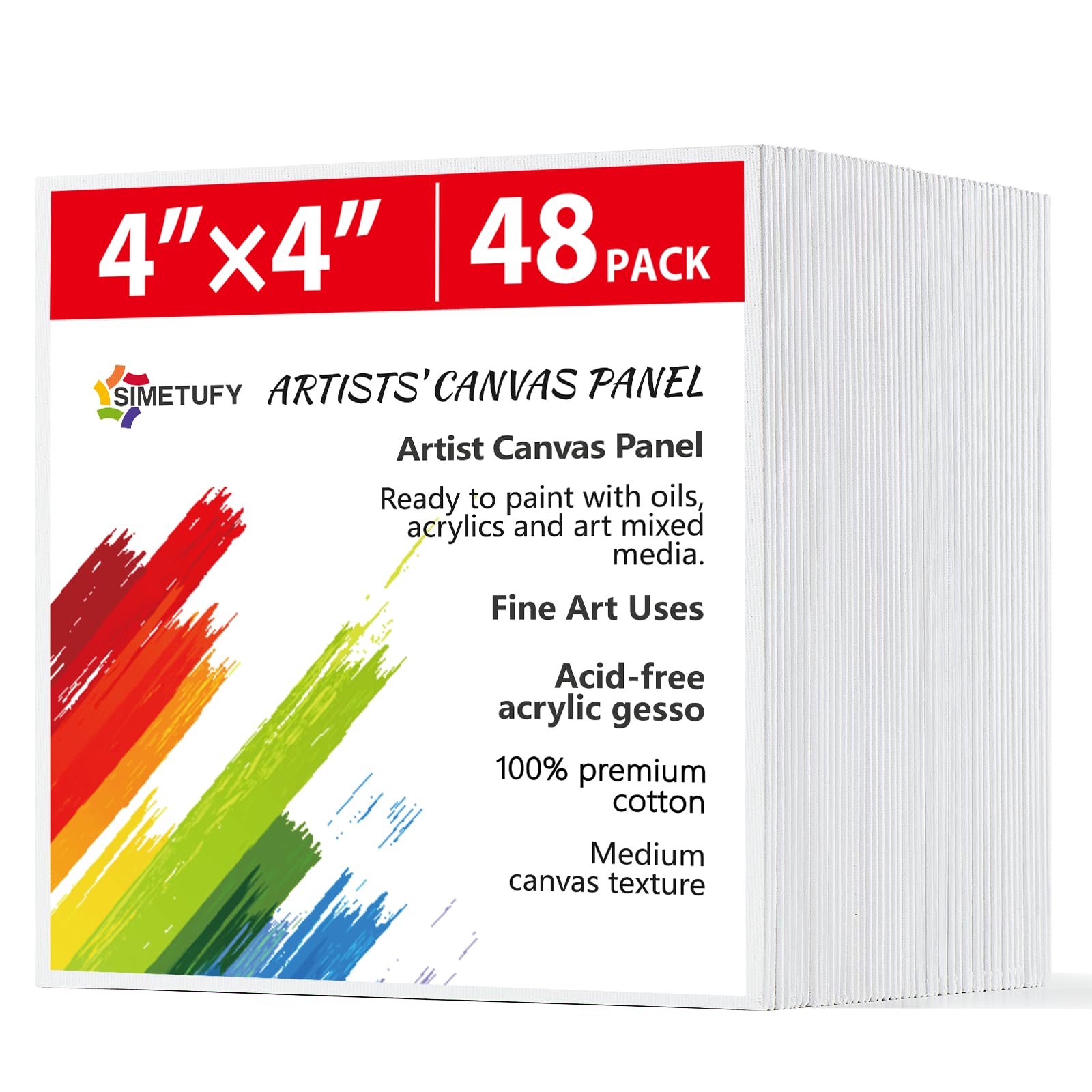Snapklik.com : Simetufy 48 Pack 4x4 Inch Mini Canvas Boards 100% Cotton ...