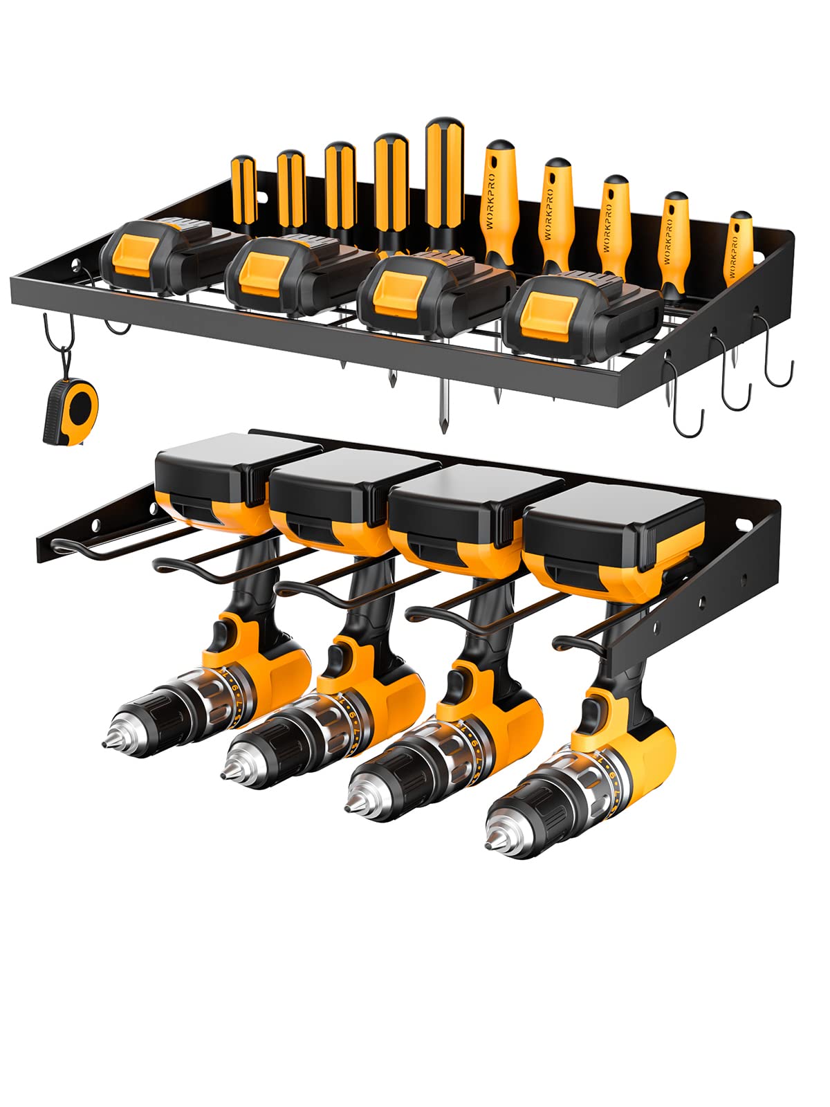 Spampur Power Tool Organizer With Charging Station, Drill Holder Wall Mount, Garage Storage Shelves for Organization, Heavy Duty Tool Shelf & Pegboard Wall Organizer Set Solid Metal 2 Pack