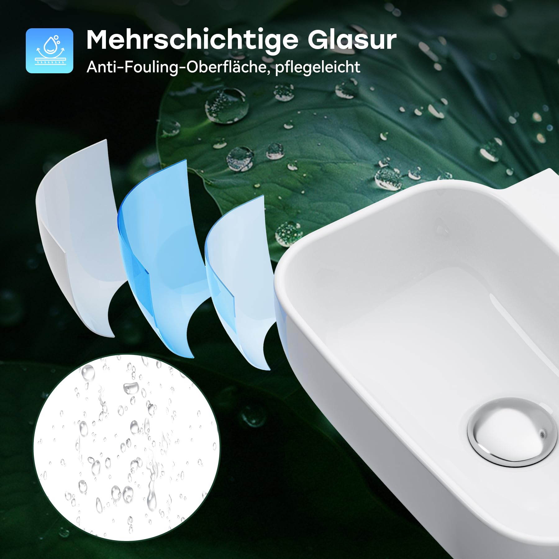 HOROW Eck Waschbecken Klein 40 × 25 cm hart kratzfest für Gäste-WC | Keramik Aufsatzwaschbecken mit Hahnloch & Überlauf, Waschschalen DIN-Norm, Einfache Wandmontage & Aufsatzmontage Modernes Bad