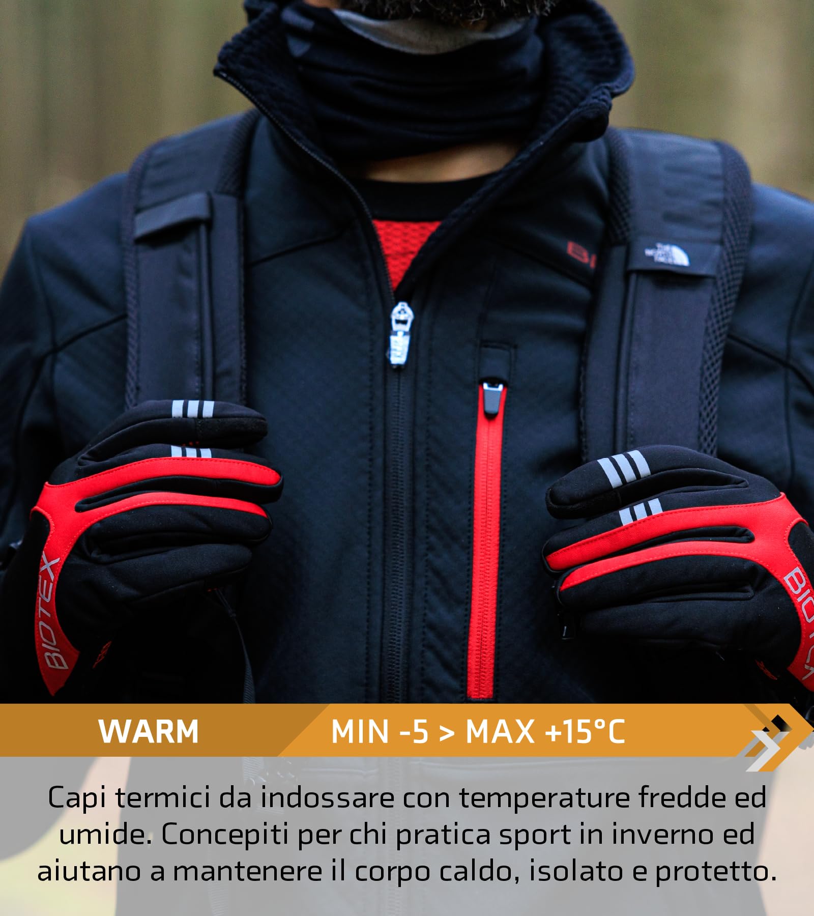 BIOTEX Guanti Artico Termico per l'Inverno, con Tecnologia Touchscreen, Intimo Tecnico Sportivo, ideale per Ciclismo e MTB