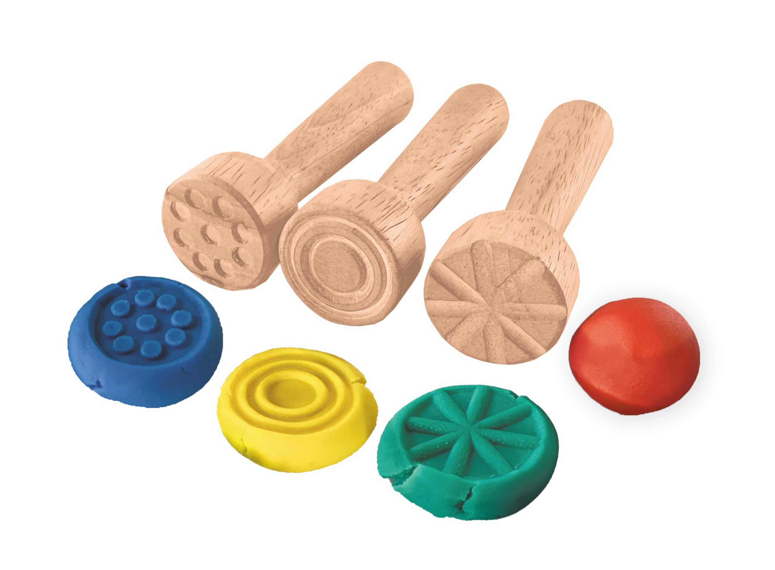 Jovi Plastilina baby - 12 sellos de madera en 3 diseños diferentes herramientas de modelaje para niños a partir de 12 meses