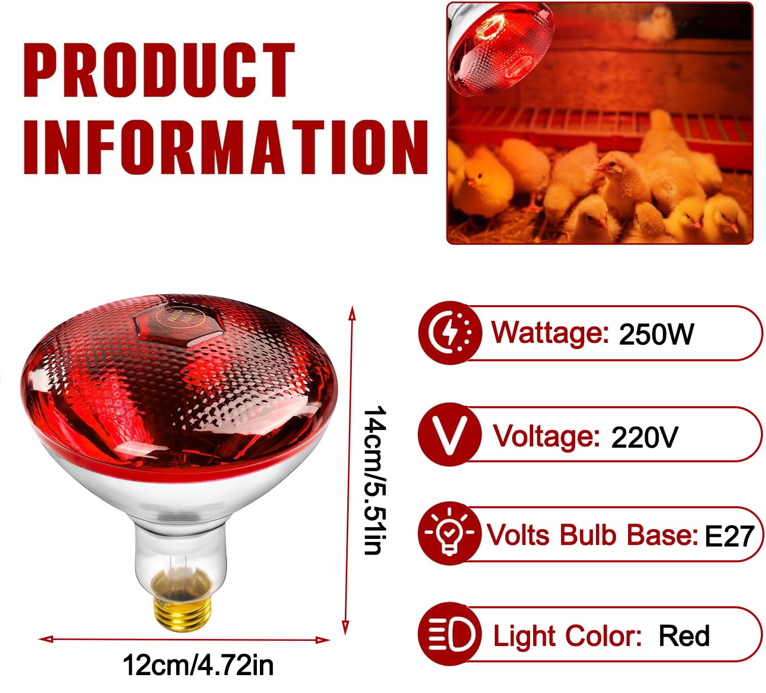 Terrarium dla gadów, 250 W, lampa na podczerwień, E27 Basking Spot do hodowli kur, świń, psów, oświetlenia żywności, łazienki