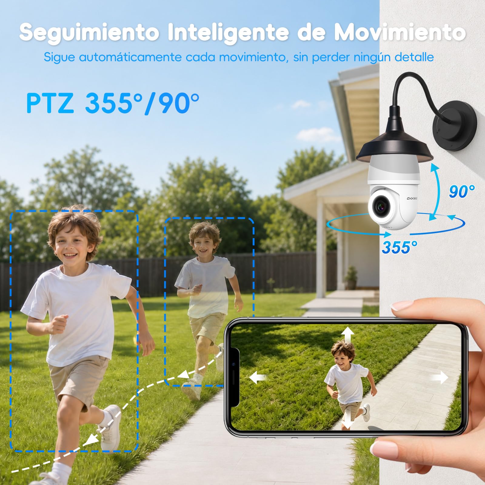 2K Telecamera Lampadina WiFi Esterno per E27 Portalampada | 2.4/5GHz Videocamera di Sorveglianza Interno con Visione Notturna a Colori, Inseguimento Automatico, PTZ, Allarme, Alexa