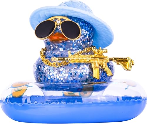 MuMyer Adorno de pato de goma para automóvil, decoración de tablero de automóvil con mini sombrero, anillo de natación, collar, gafas de sol y