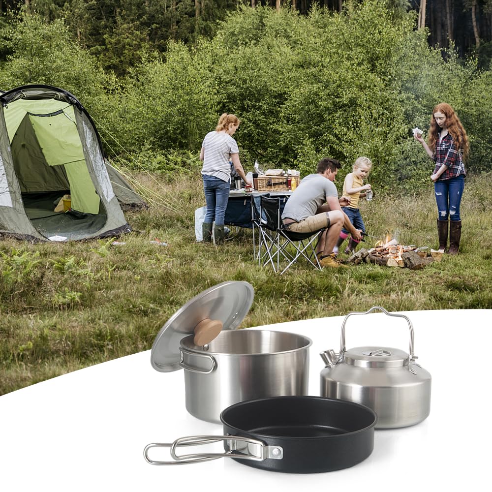 Kit de Casseroles Camping, Poêlé, Bouilloire, Casserole en Acier Inoxydable | cuisine, casseroles de casserole de randonnée pliable, mess de poêle portable léger compact, randonnée, Pique-niques, pêche