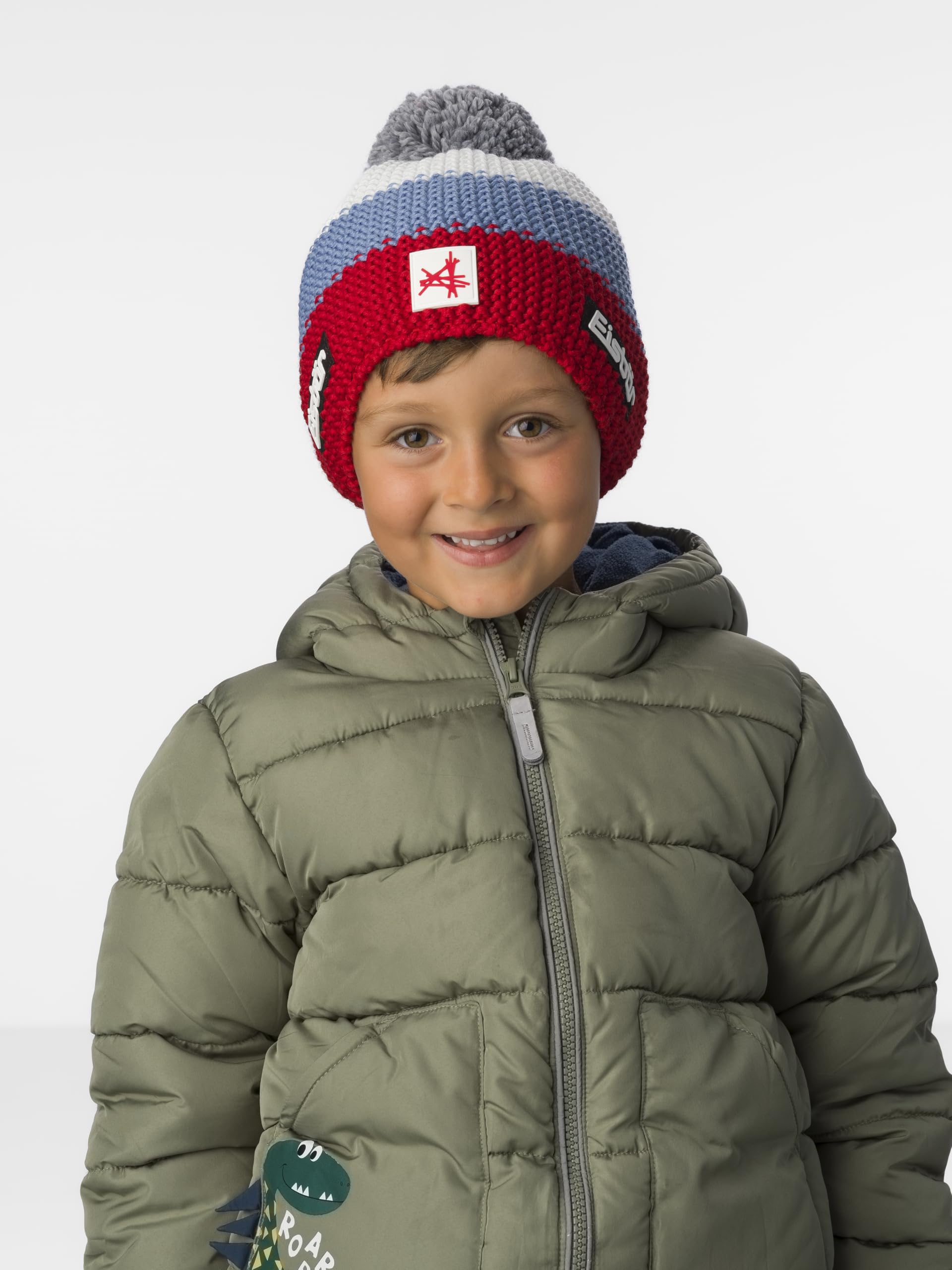 Eisbär Bonnet Star Pompon Ski Austria Kids - Bonnet d'hiver chaud pour garçon et fille - 55 cm (7-8 ans) - Respirant avec bande intérieure en polaire - Bonnet à pompon pour enfant fabriqué en Autriche