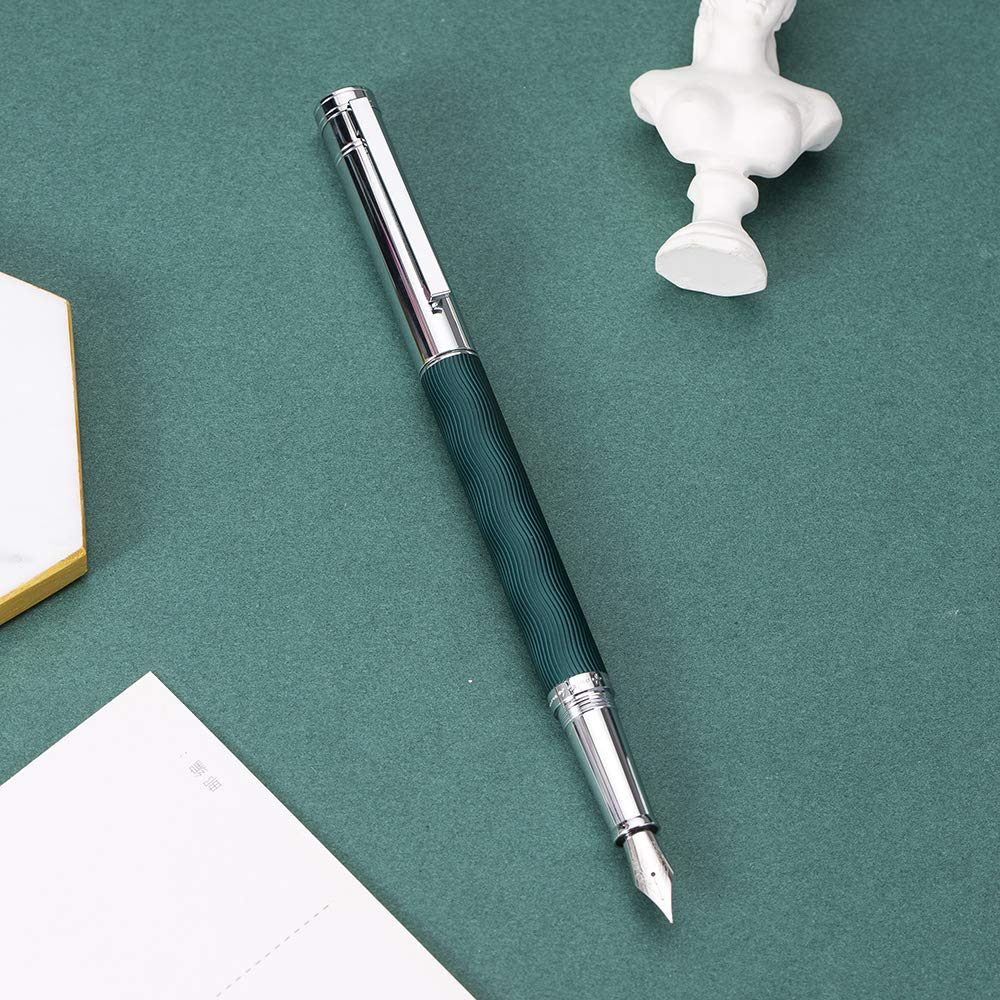 Stylo-plume Hongdian 1843 Navigator Pointe Extra Fine 0.4mm - Corps Laiton Ondulé Bleu, Convertisseur Inclus, Étu - 6