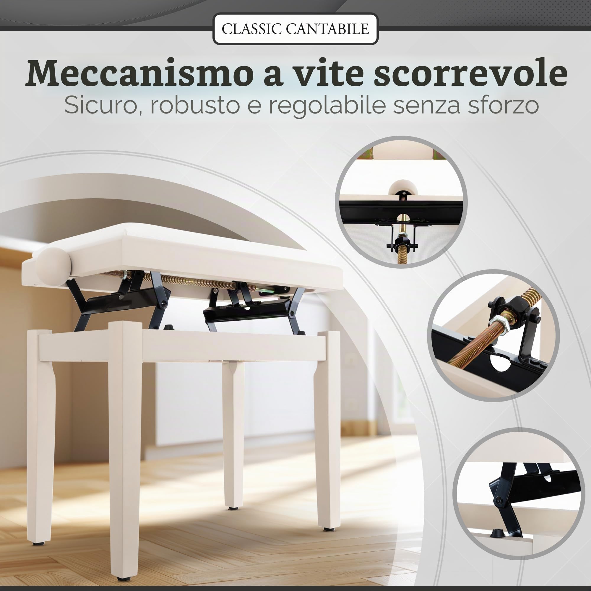 Classic Cantabile Panca per pianoforte frassino bianco opaco