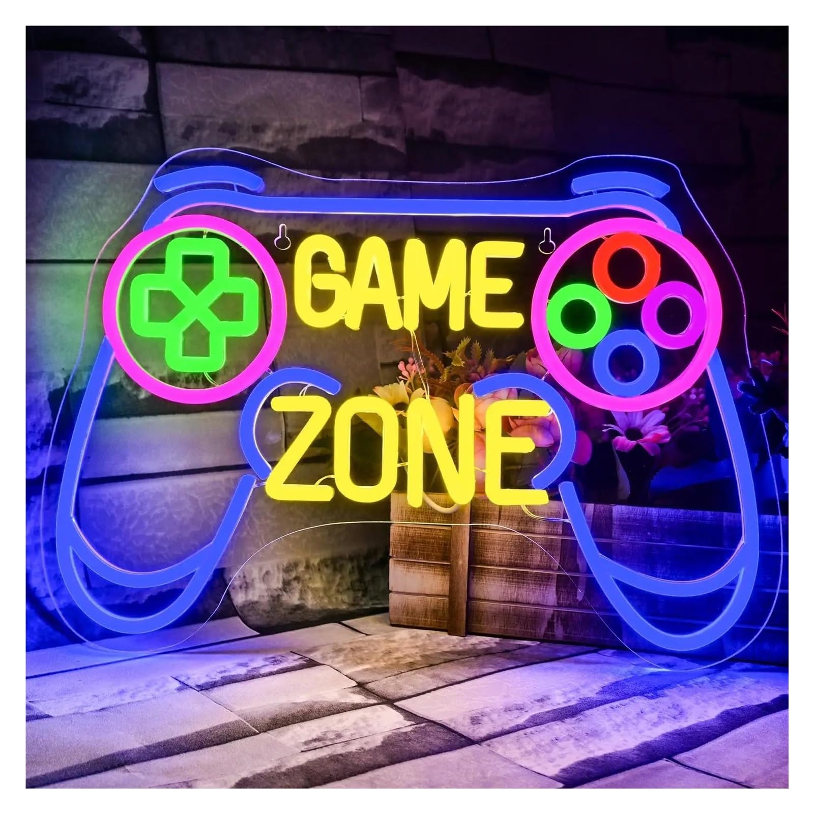 RONGCH Hanging Art Signs Game Zone Neon LED Gamer Sign Adjustable Brightness for Party Pub Teens, Boys, Kids Gaming Room Wall Decor 42x29cm