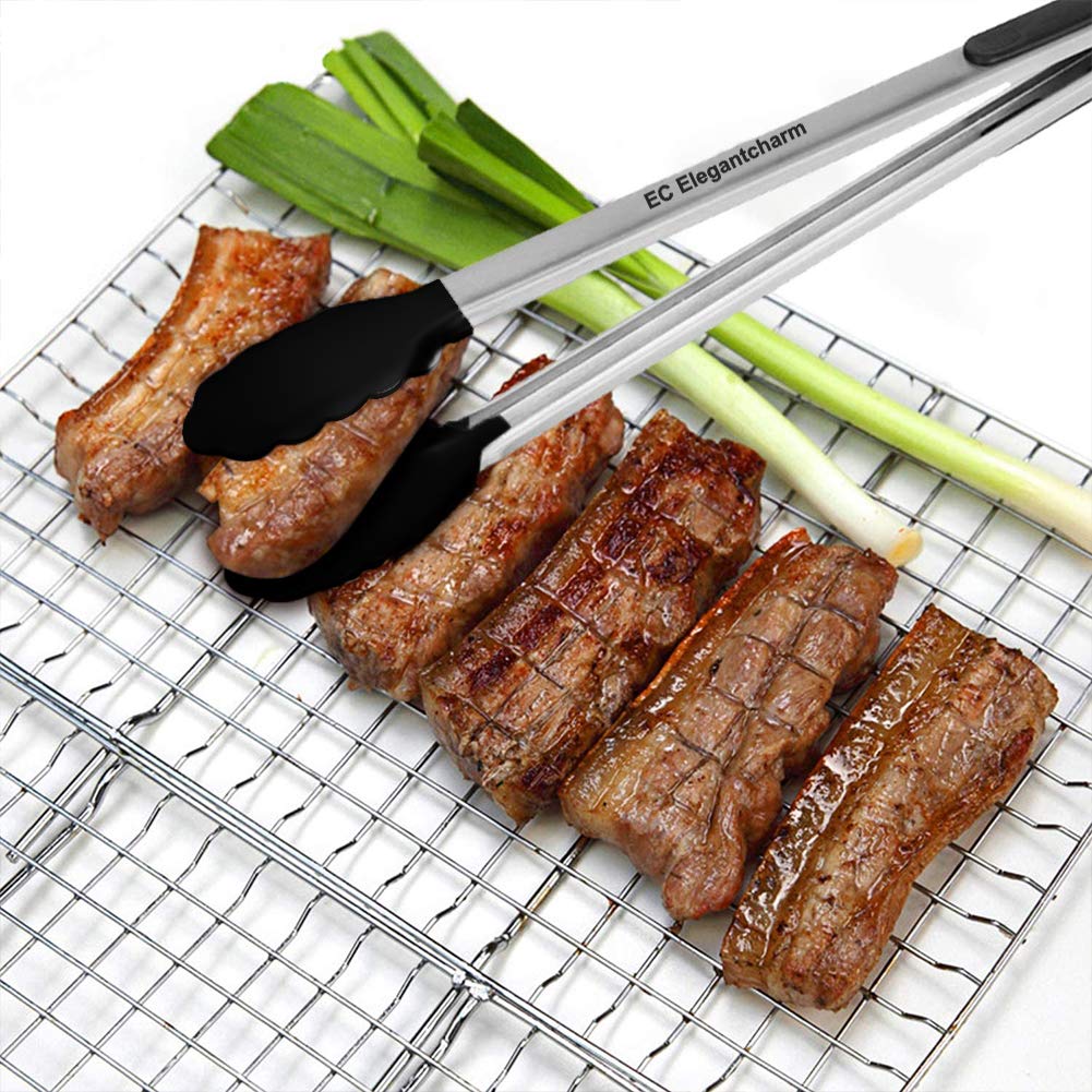 Pinzas de cocina de 17 pulgadas para barbacoa con puntas de silicona, pinzas de parrilla de acero inoxidable de alta resistencia al calor